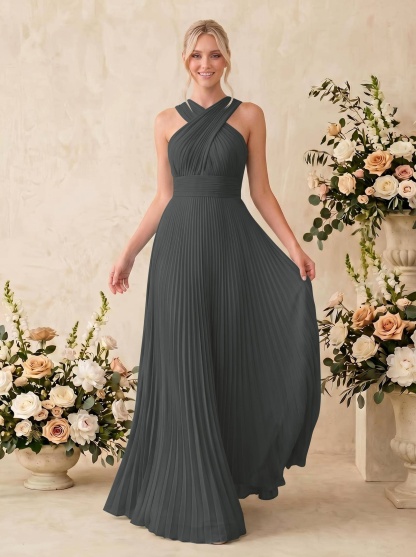 Minimalistic A-Line Halter Sleeveless Chiffon Bridesmaid Dresses With Bare Back