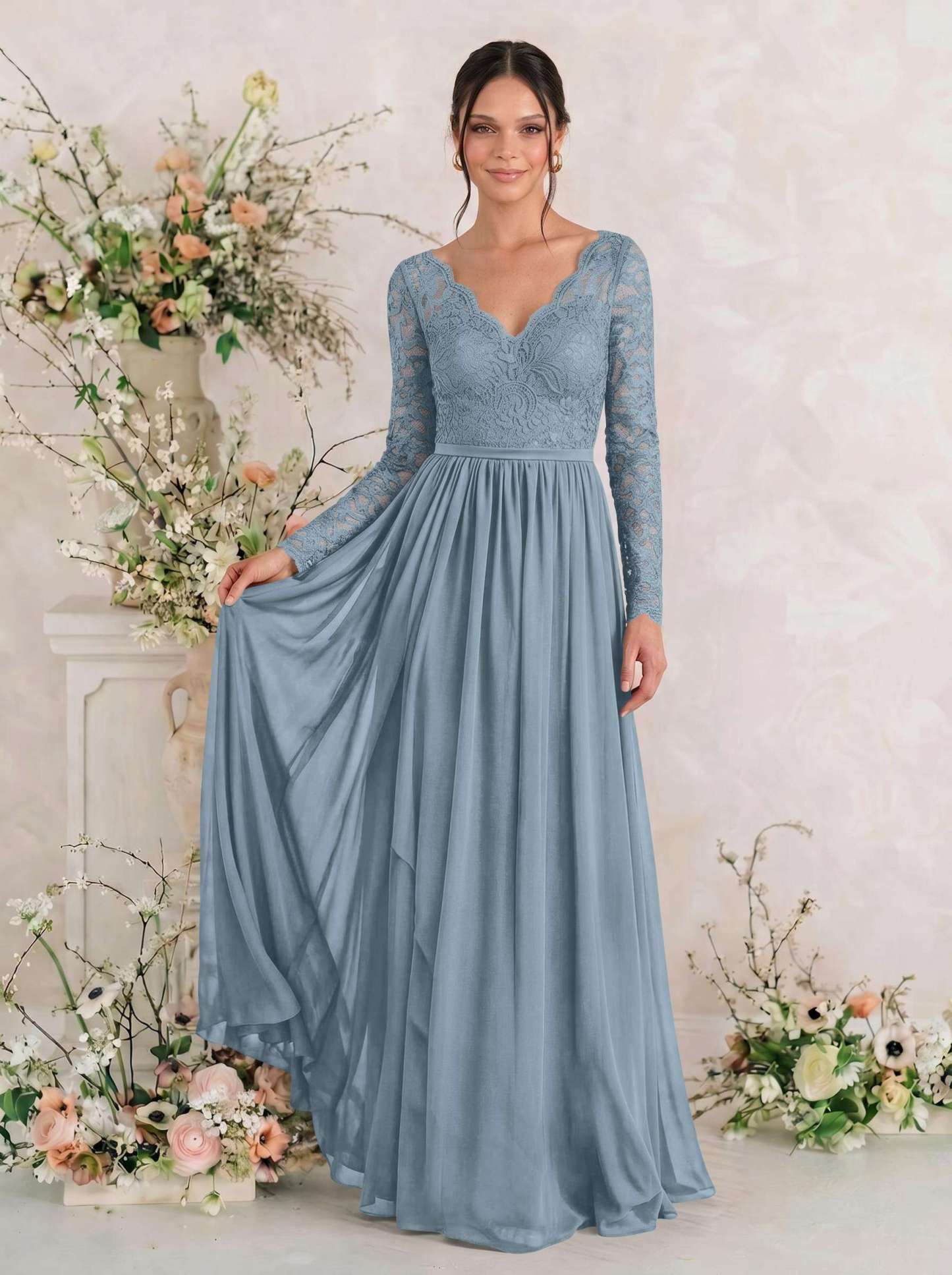 Long Sleeves Lace A-Line Bridesmaid Dresses, image 10