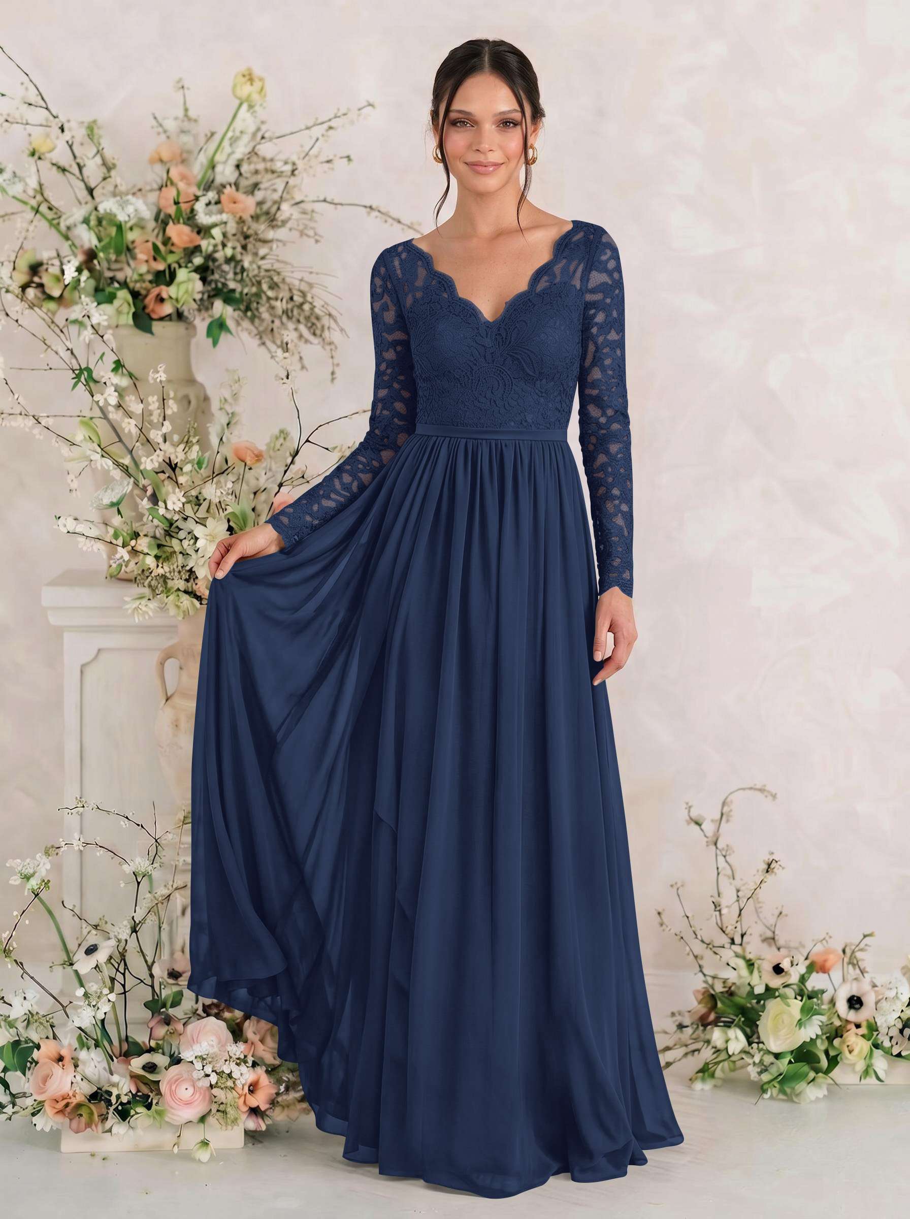 Long Sleeves Lace A-Line Bridesmaid Dresses, image 7