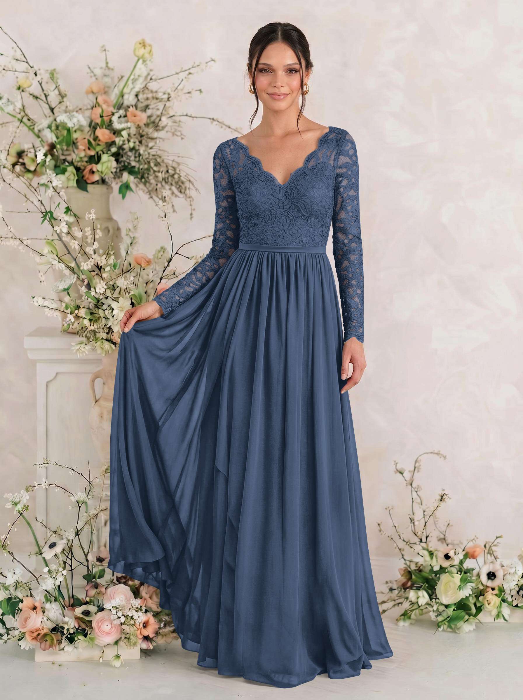 Long Sleeves Lace A-Line Bridesmaid Dresses, image 13