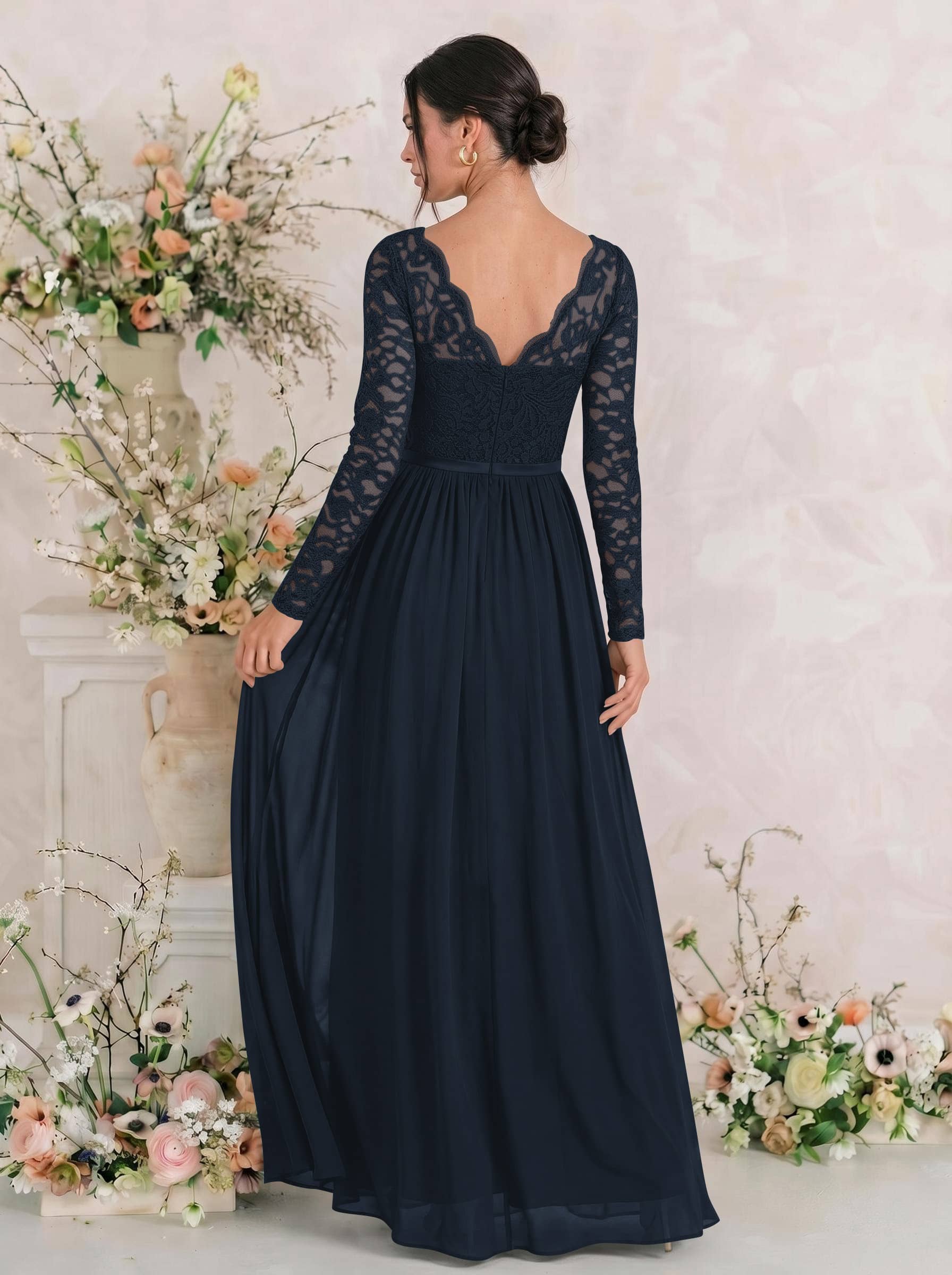 Long Sleeves Lace A-Line Bridesmaid Dresses, image 5