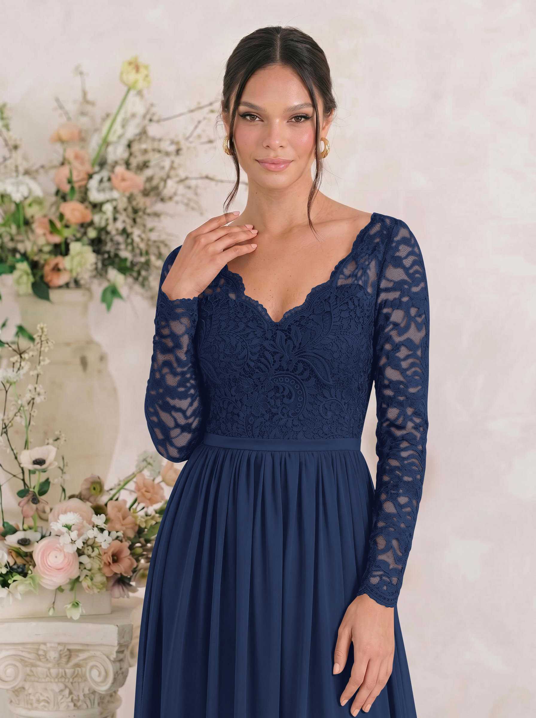 Long Sleeves Lace A-Line Bridesmaid Dresses, image 8