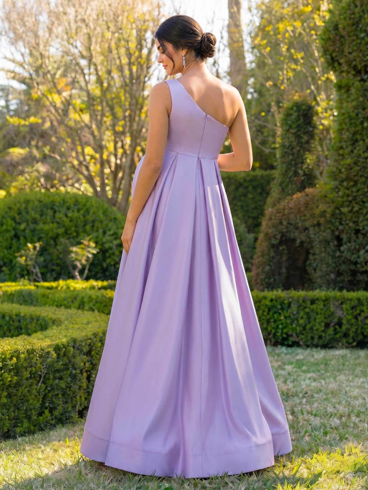 A-Line One-Shoulder Sleeveless Floor-Length Satin Bridesmaid Dresses With High Split