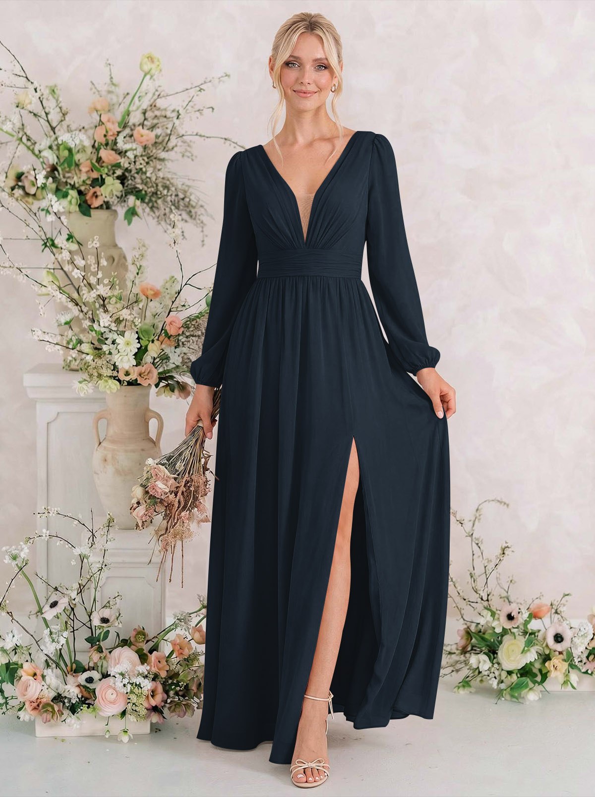 Long Sleeves A-Line Bridesmaid Dresses With Split Front
