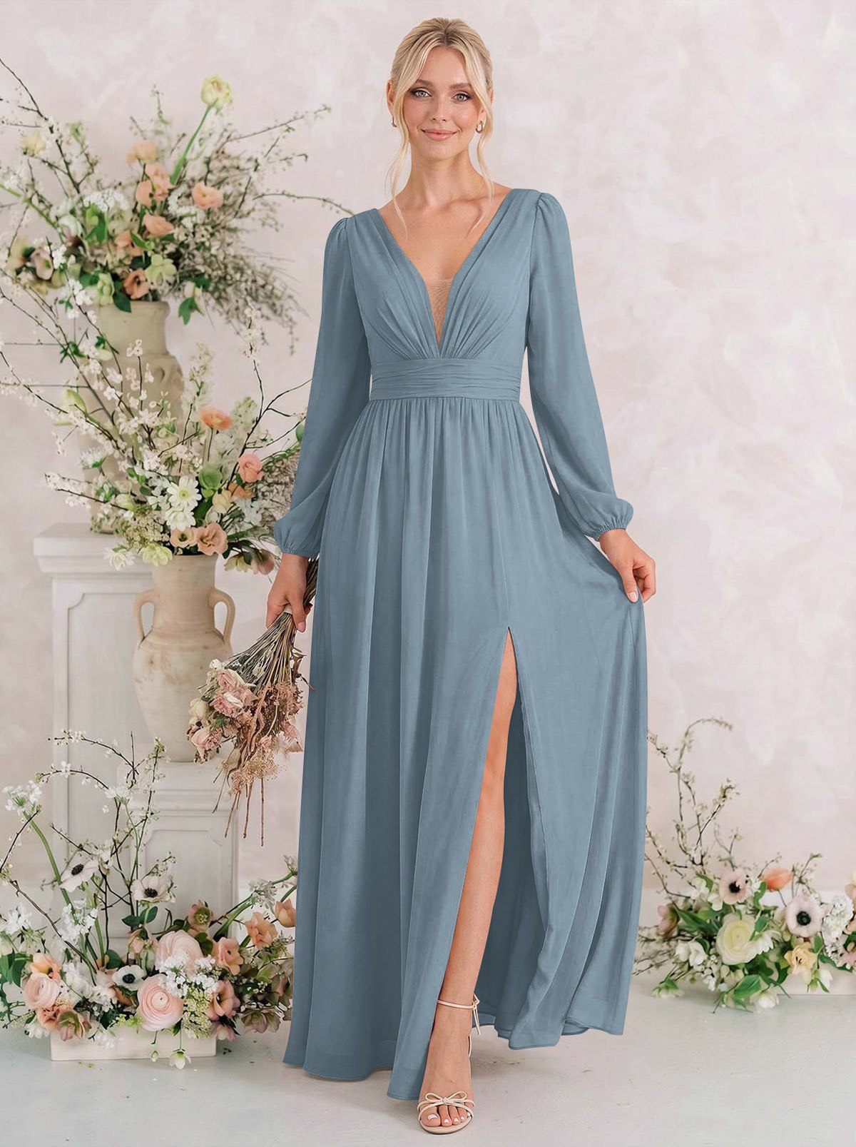 Long Sleeves A-Line Bridesmaid Dresses With Split Front