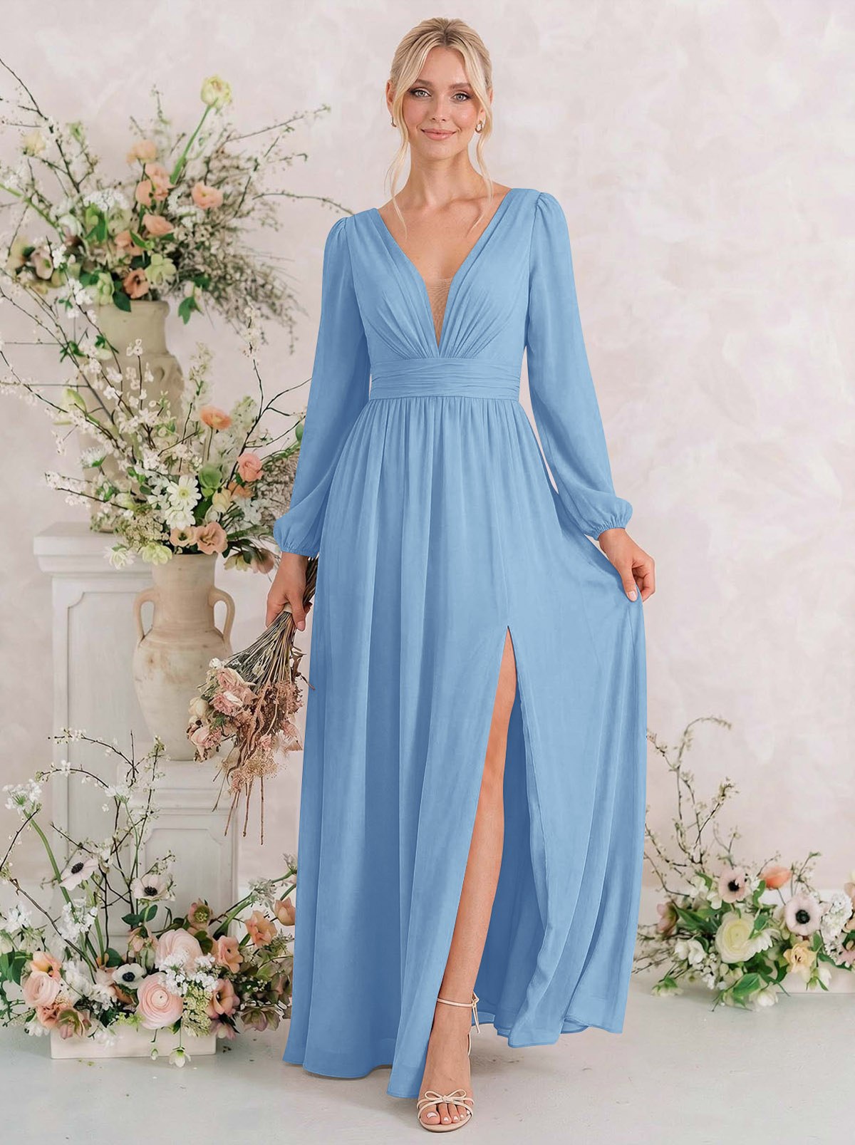Long Sleeves A-Line Bridesmaid Dresses With Split Front