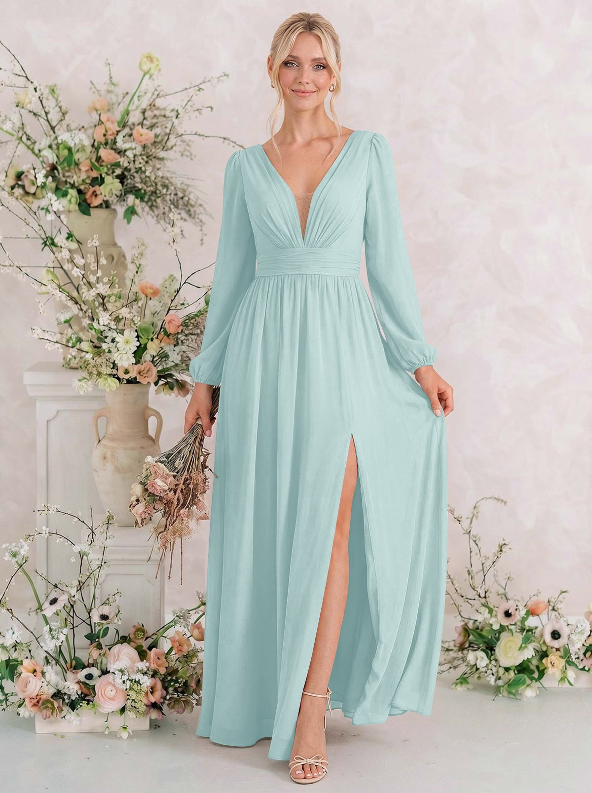 Long Sleeves A-Line Bridesmaid Dresses With Split Front