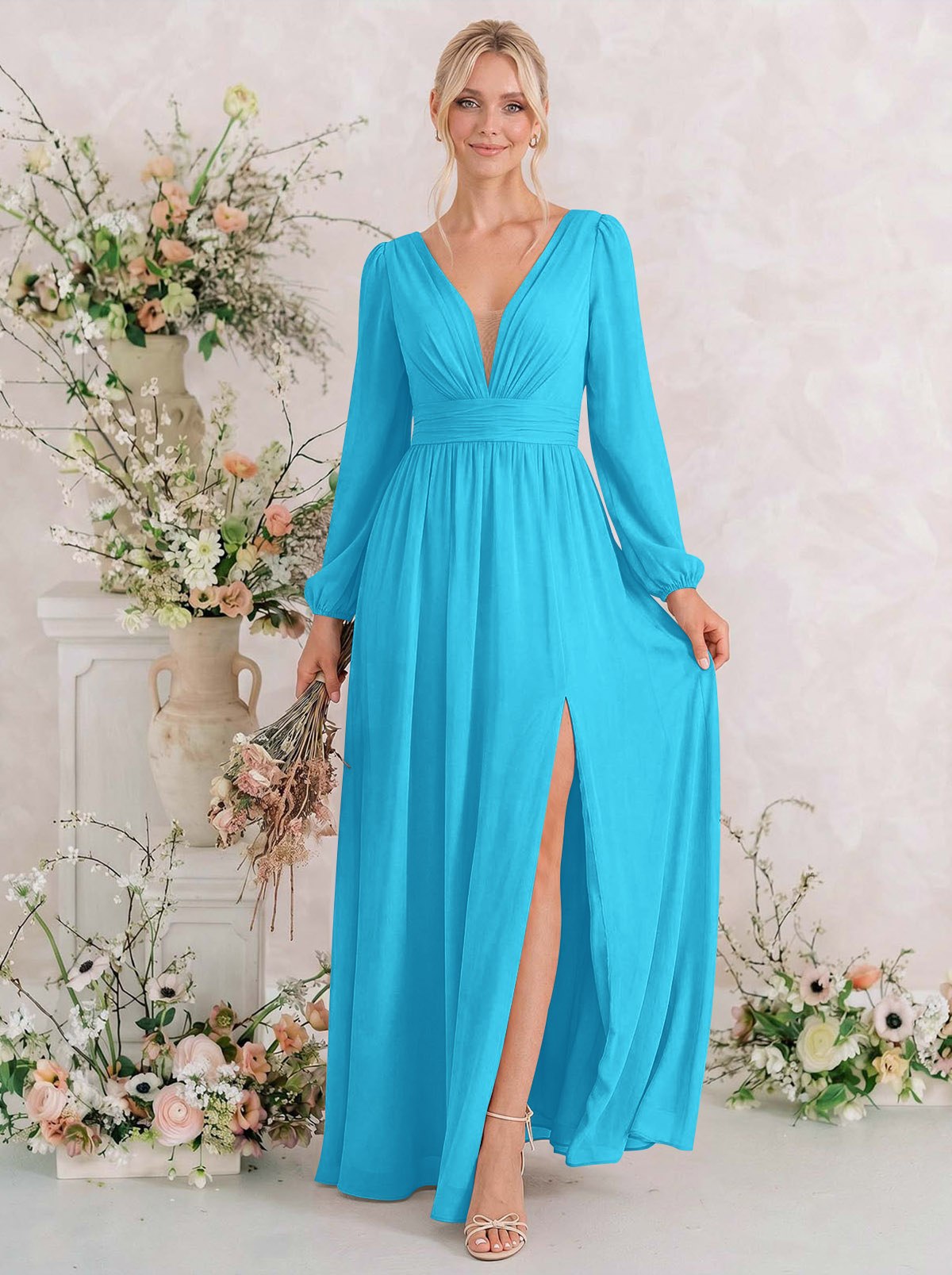 Long Sleeves A-Line Bridesmaid Dresses With Split Front