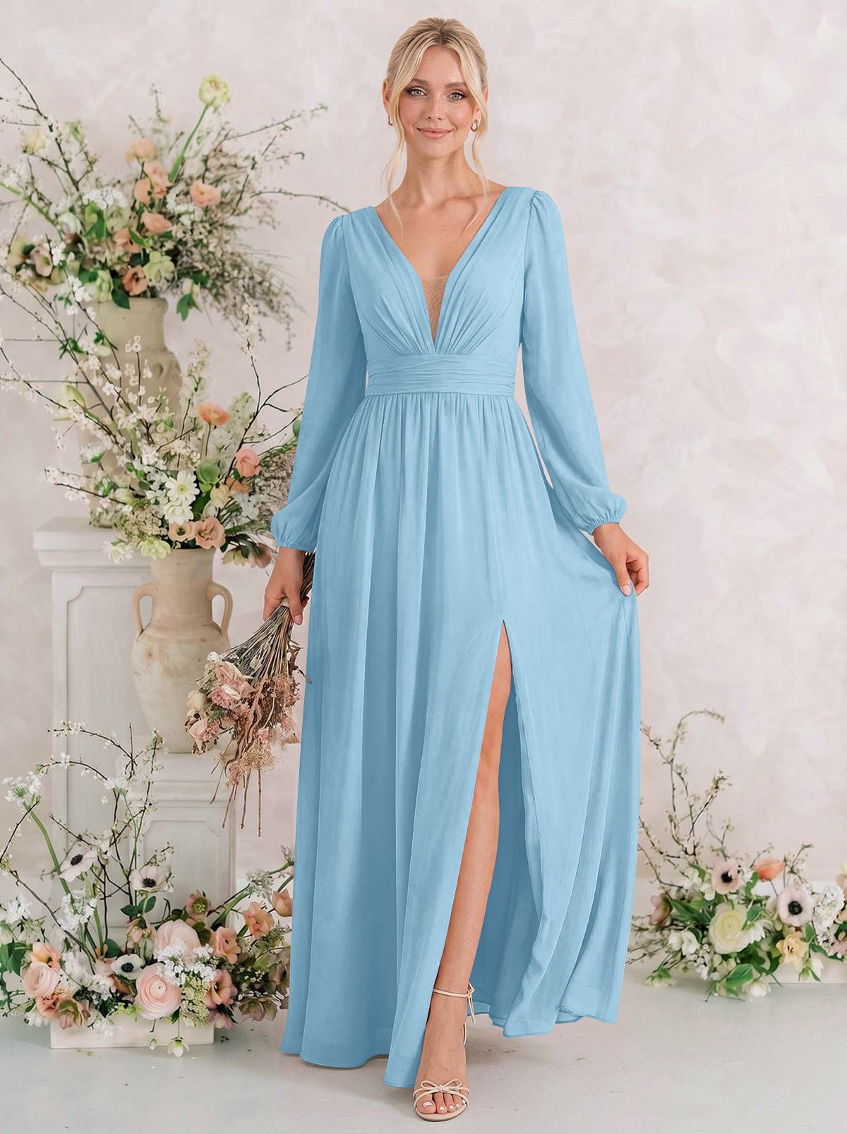 Long Sleeves A-Line Bridesmaid Dresses With Split Front