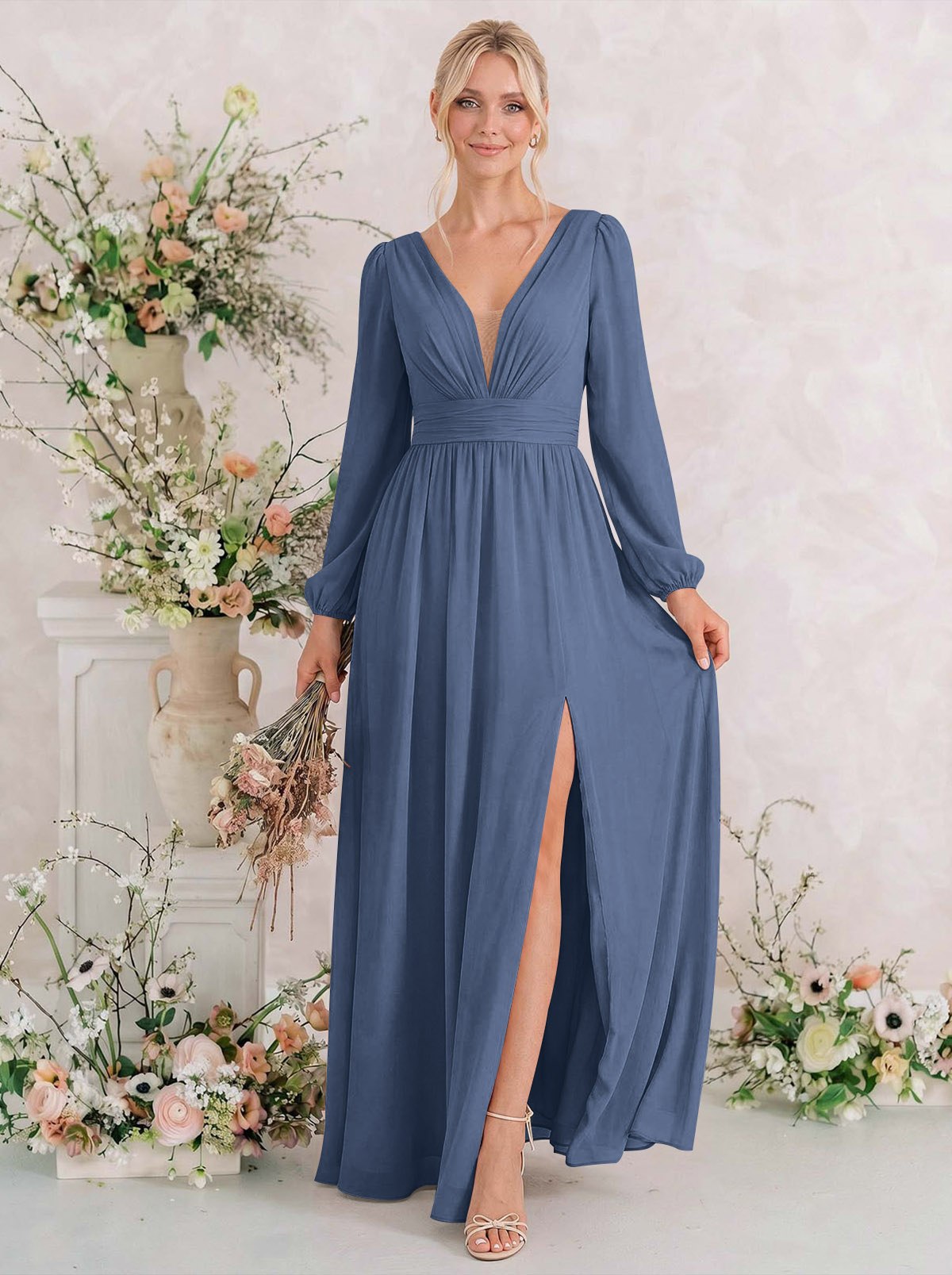 Long Sleeves A-Line Bridesmaid Dresses With Split Front