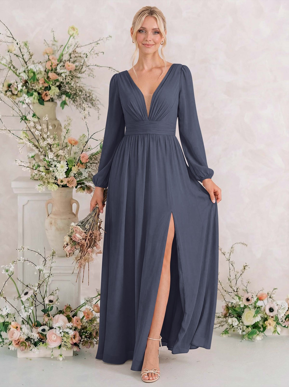 Long Sleeves A-Line Bridesmaid Dresses With Split Front