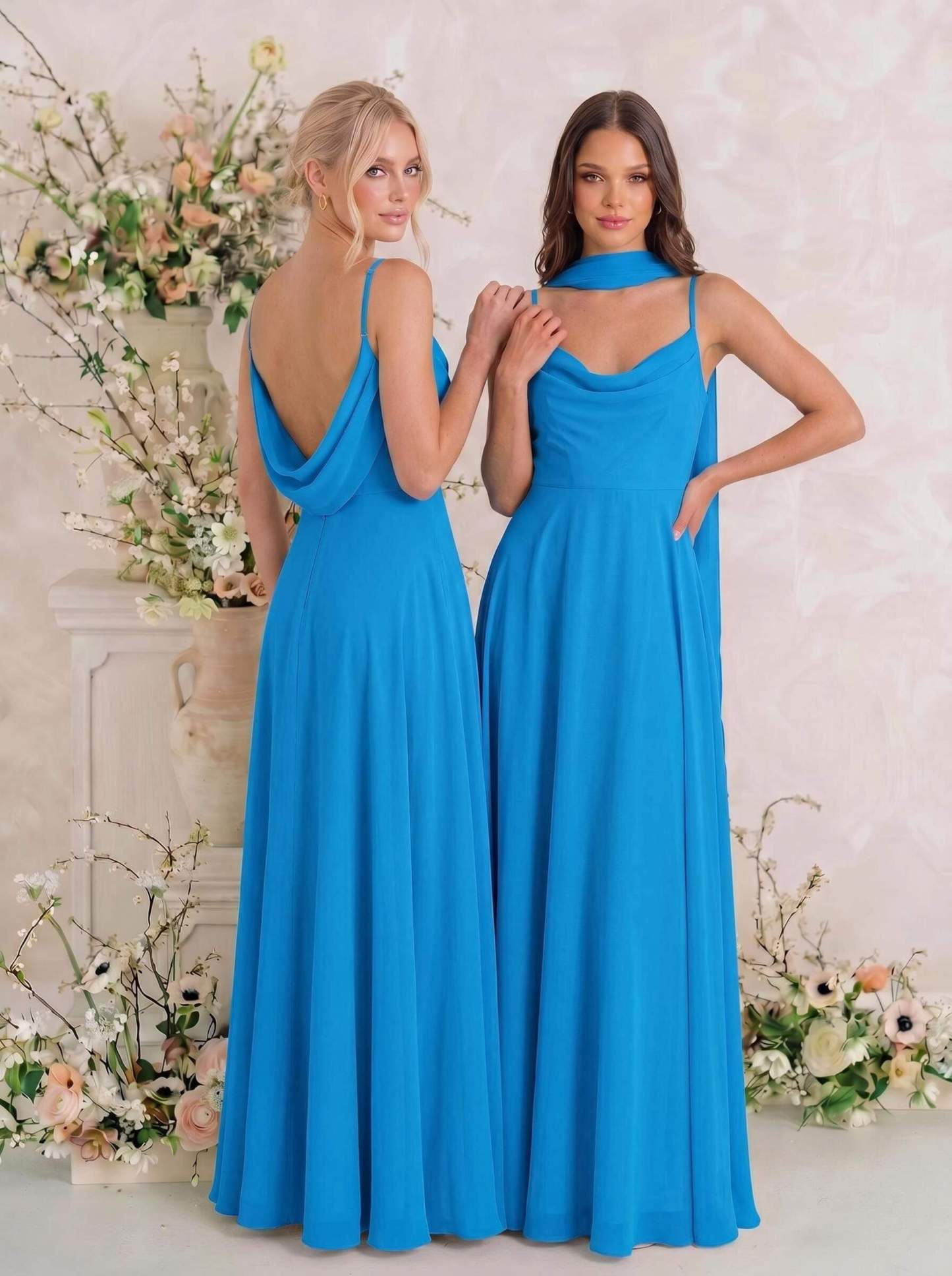 Elegant A-Line Cowl Neck Sleeveless Floor-Length Chiffon Bridesmaid Dresses With Split, image 12