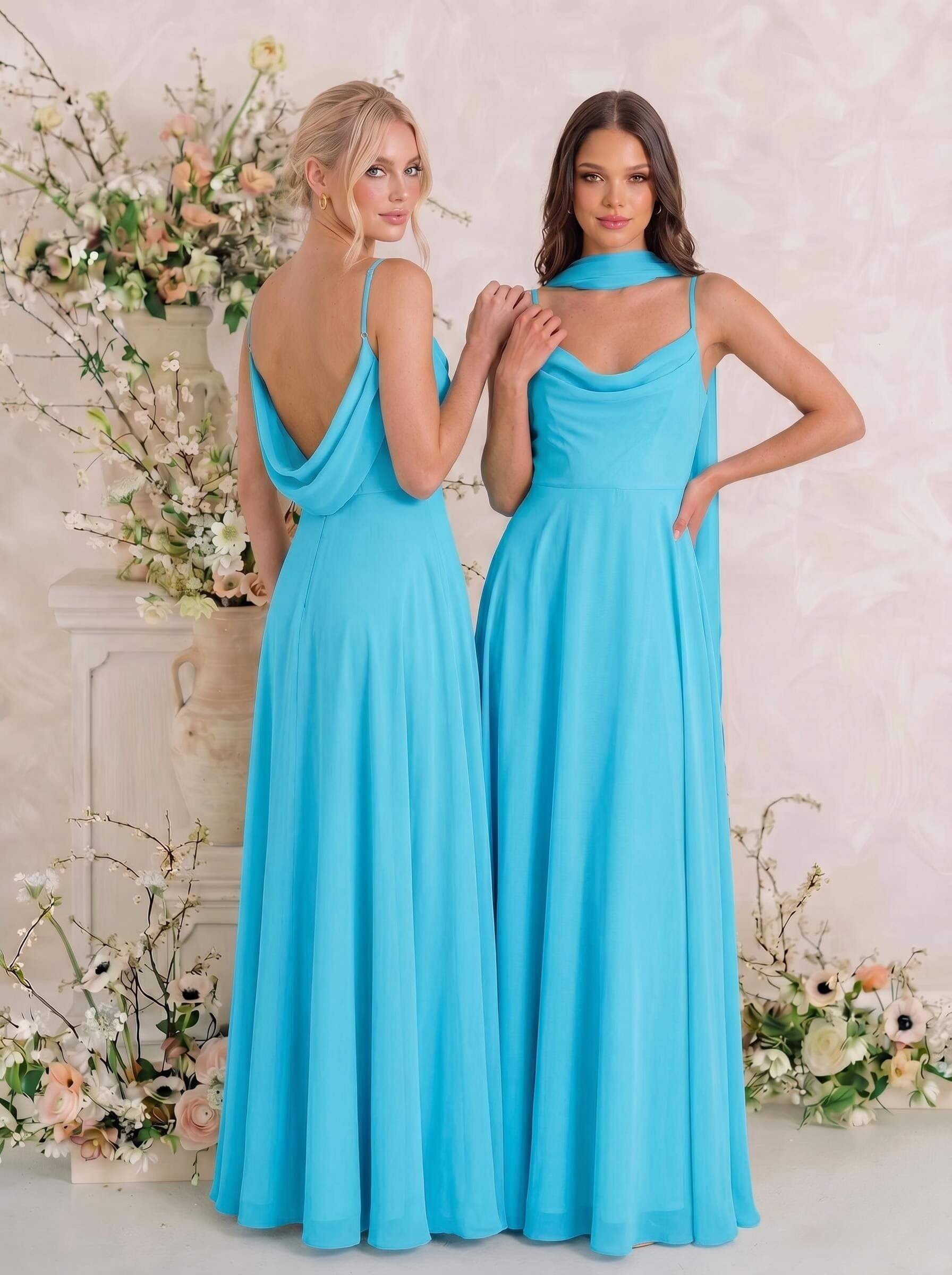Elegant A-Line Cowl Neck Sleeveless Floor-Length Chiffon Bridesmaid Dresses With Split, image 13
