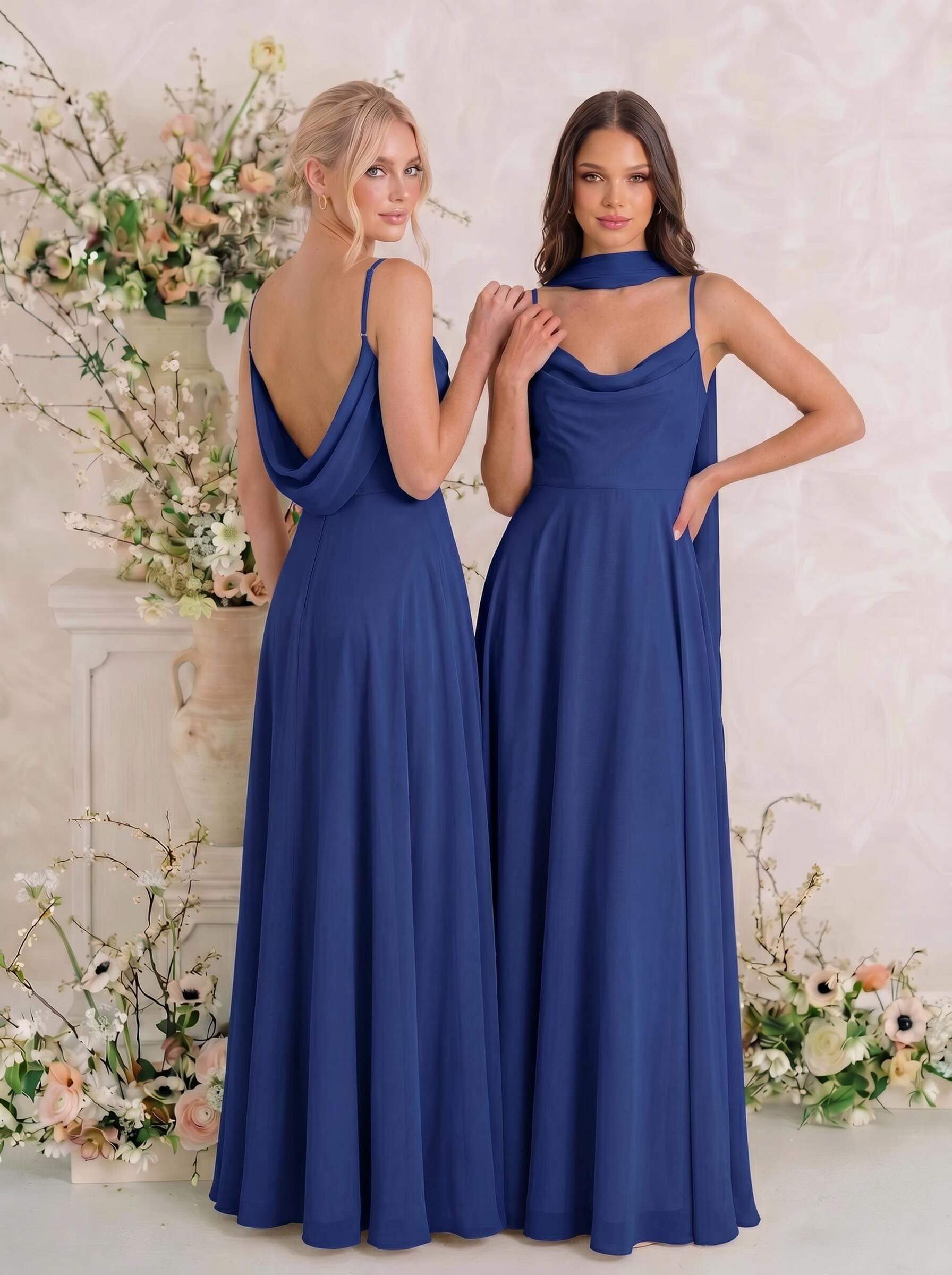 Elegant A-Line Cowl Neck Sleeveless Floor-Length Chiffon Bridesmaid Dresses With Split, image 11