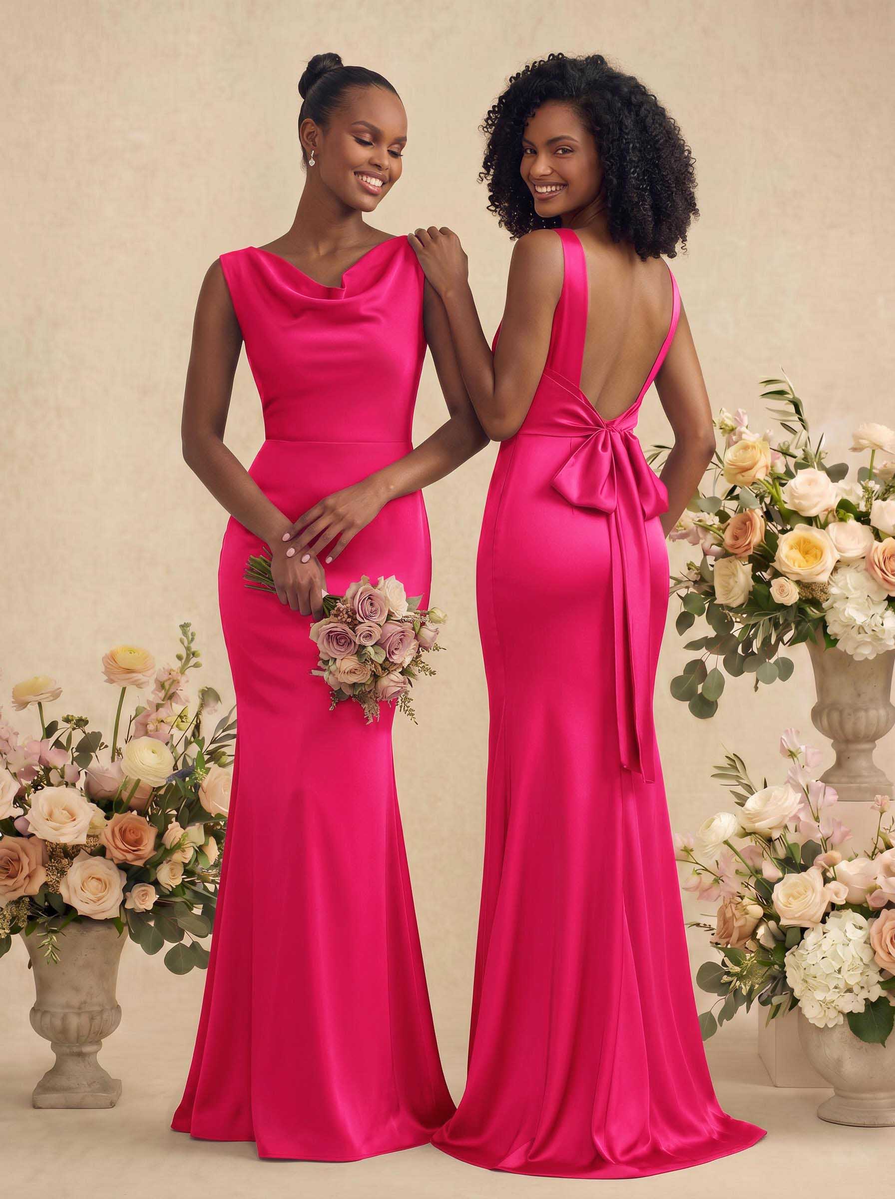 Trumpet/Mermaid Cowl Neck Sleeveless Stretch Satin Bridesmaid Dresses With Bow(s), product image 22