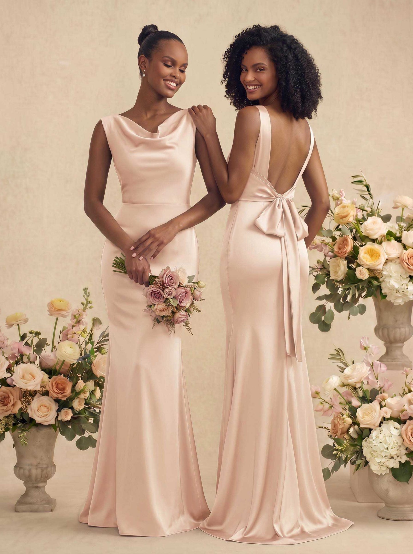 Trumpet/Mermaid Cowl Neck Sleeveless Stretch Satin Bridesmaid Dresses With Bow(s), product image 35