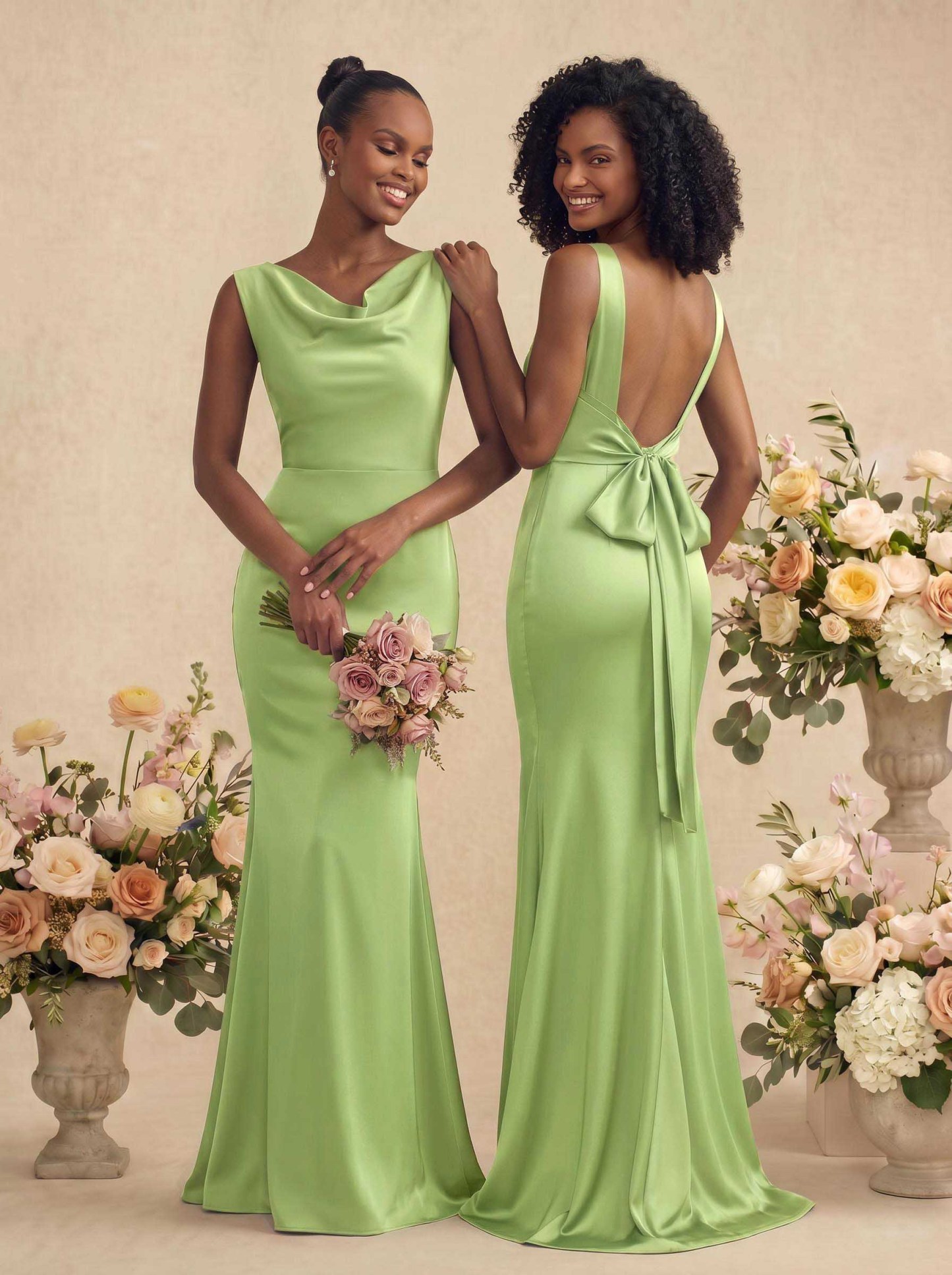 Trumpet/Mermaid Cowl Neck Sleeveless Stretch Satin Bridesmaid Dresses With Bow(s), product image 43