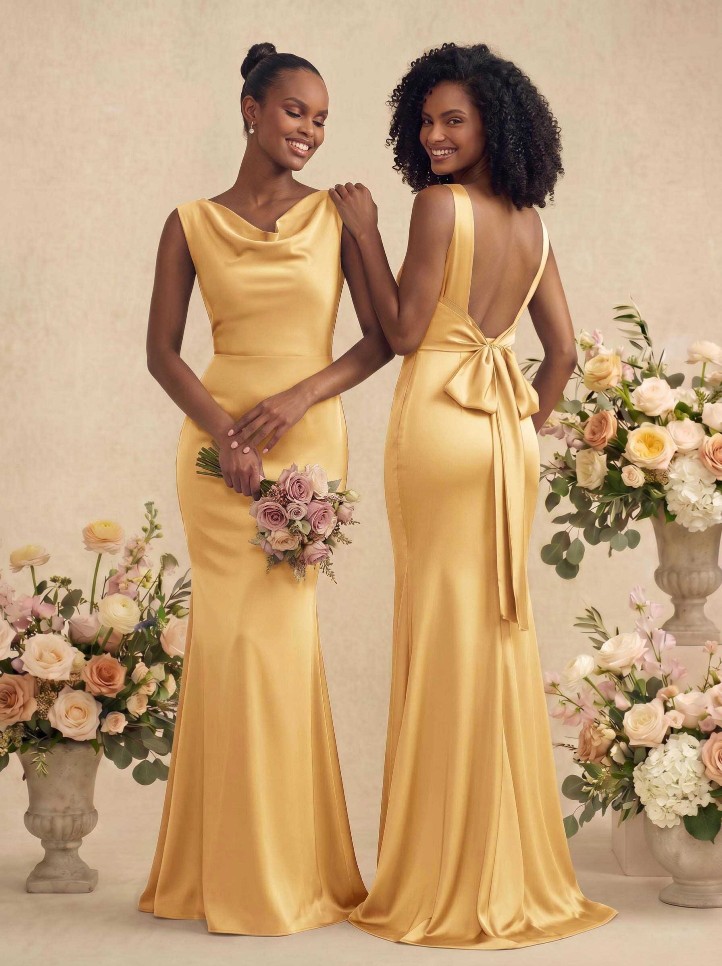 Trumpet/Mermaid Cowl Neck Sleeveless Stretch Satin Bridesmaid Dresses With Bow(s), product image 61
