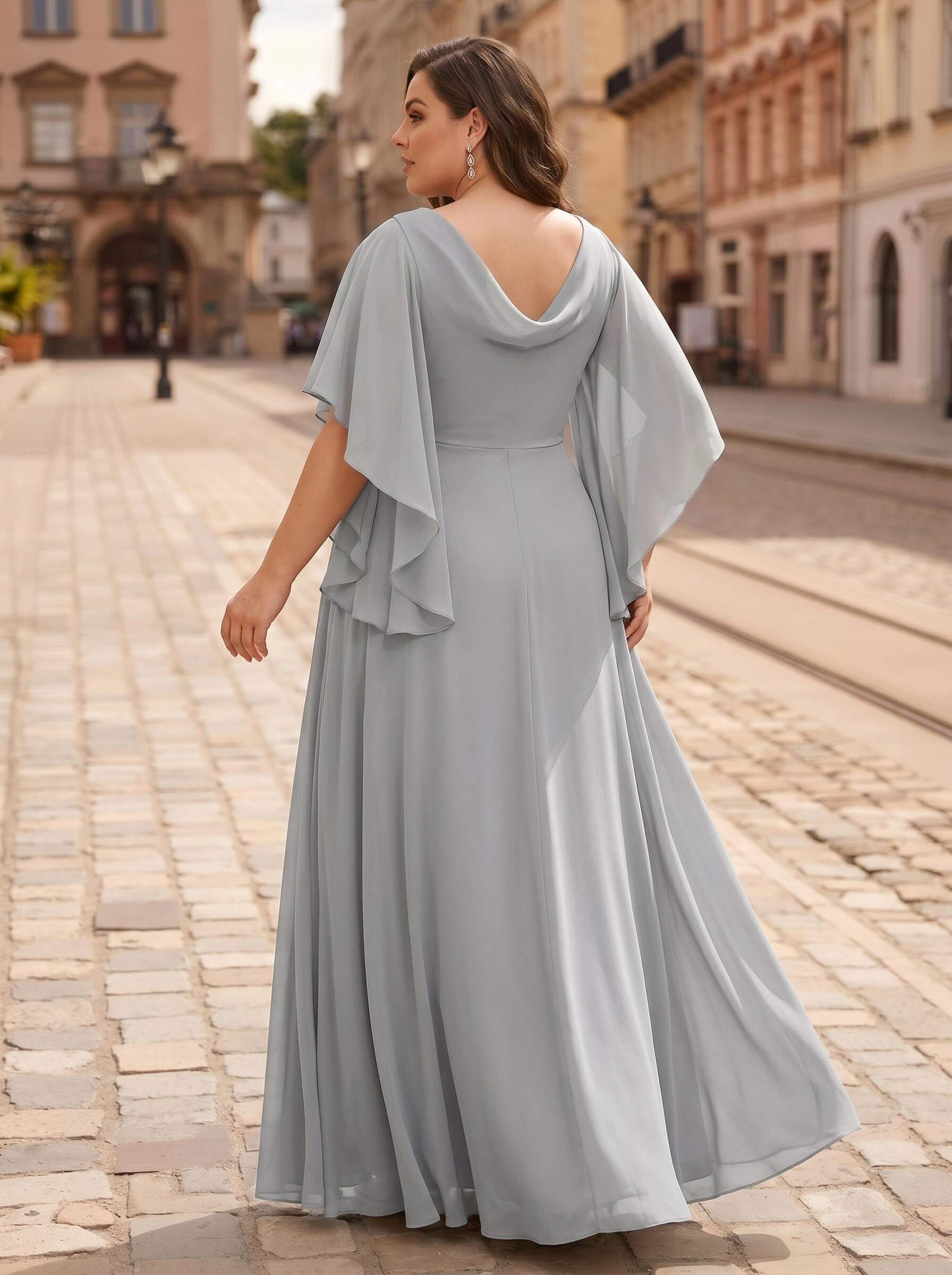 A-Line V-Neck 1/2 Sleeves Floor-Length Chiffon Mother Of The Bride Dresses With Appliques Lace