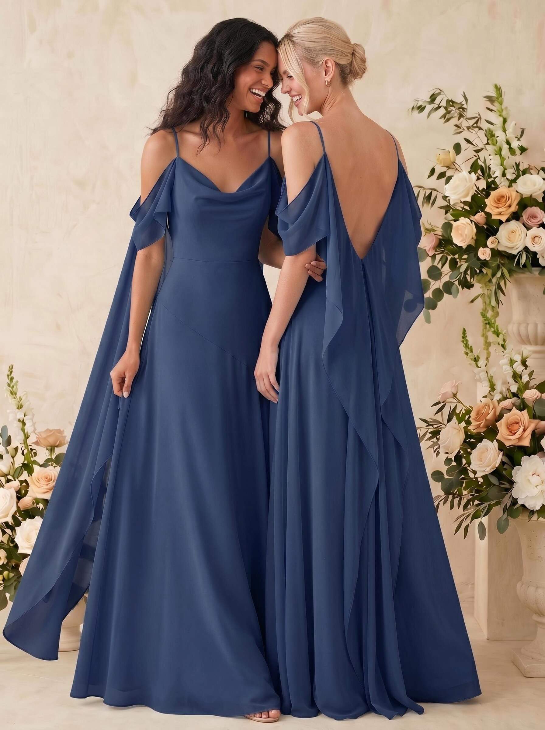 Sheath/Column Cowl Neck Sleeveless Floor-Length Chiffon Bridesmaid Dresses, image 6