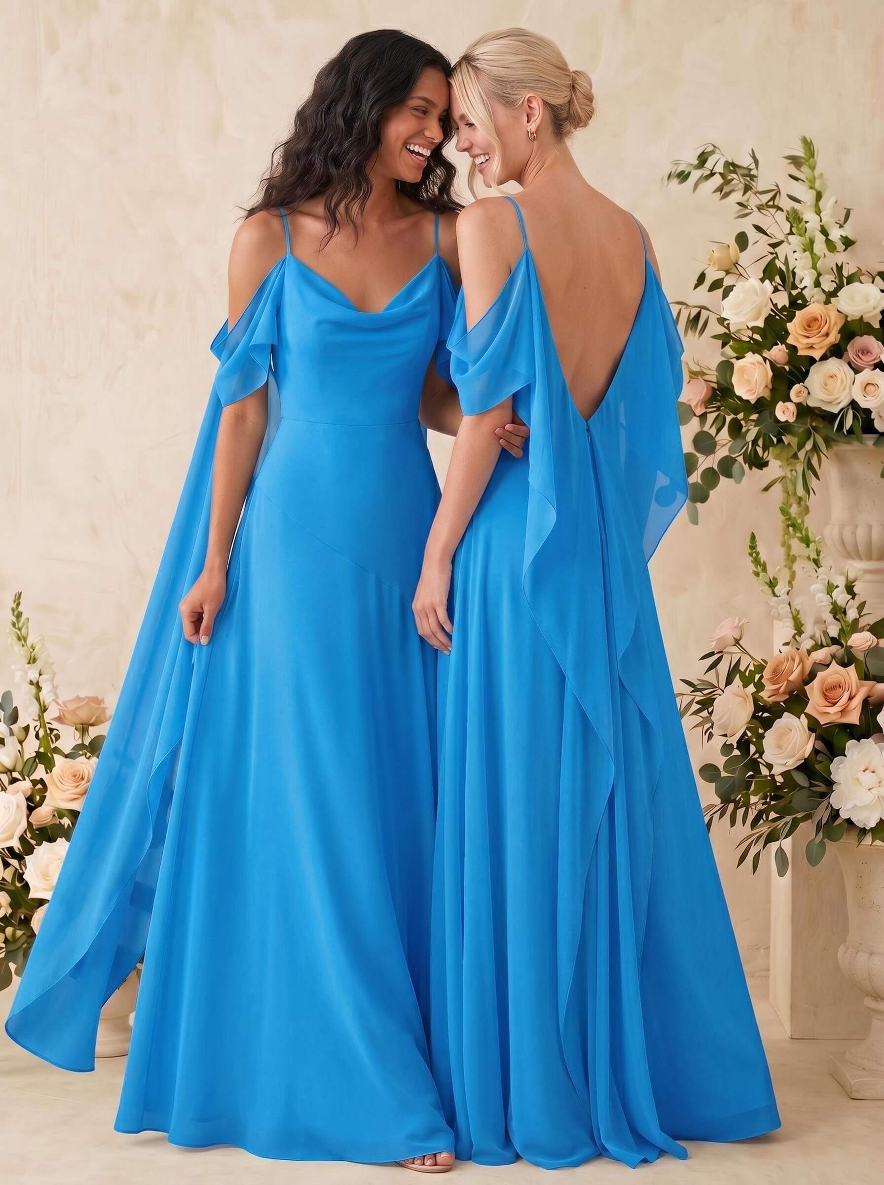 Sheath/Column Cowl Neck Sleeveless Floor-Length Chiffon Bridesmaid Dresses, image 12