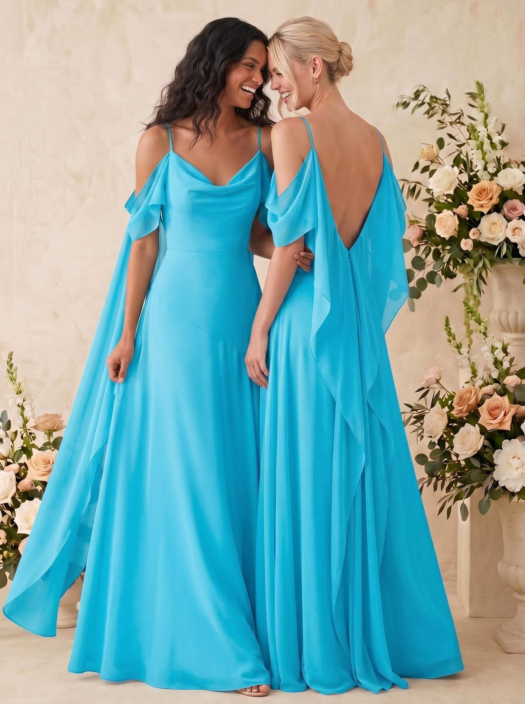 Sheath/Column Cowl Neck Sleeveless Floor-Length Chiffon Bridesmaid Dresses, image 13