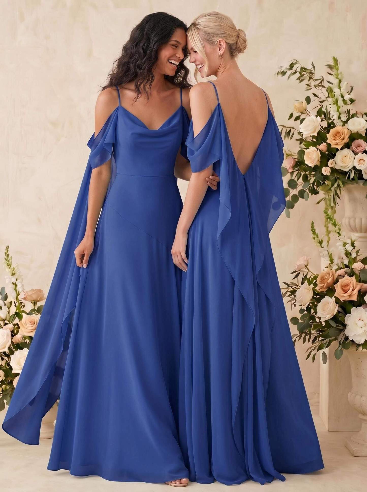 Sheath/Column Cowl Neck Sleeveless Floor-Length Chiffon Bridesmaid Dresses, image 11