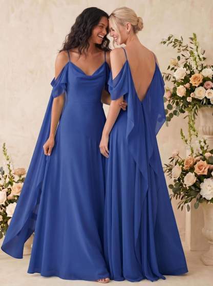 Sheath/Column Cowl Neck Sleeveless Floor-Length Chiffon Bridesmaid Dresses