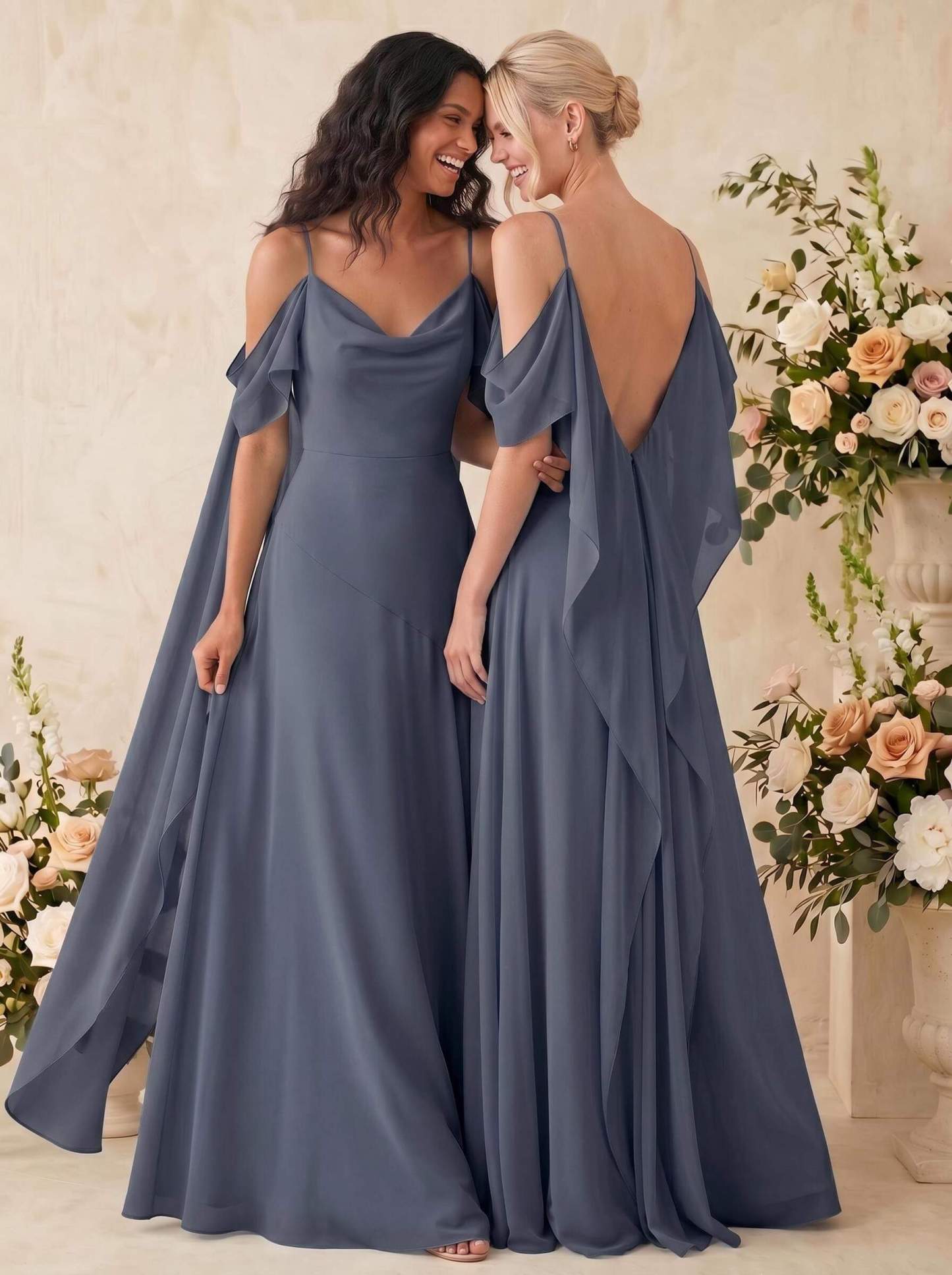 Sheath/Column Cowl Neck Sleeveless Floor-Length Chiffon Bridesmaid Dresses, image 9