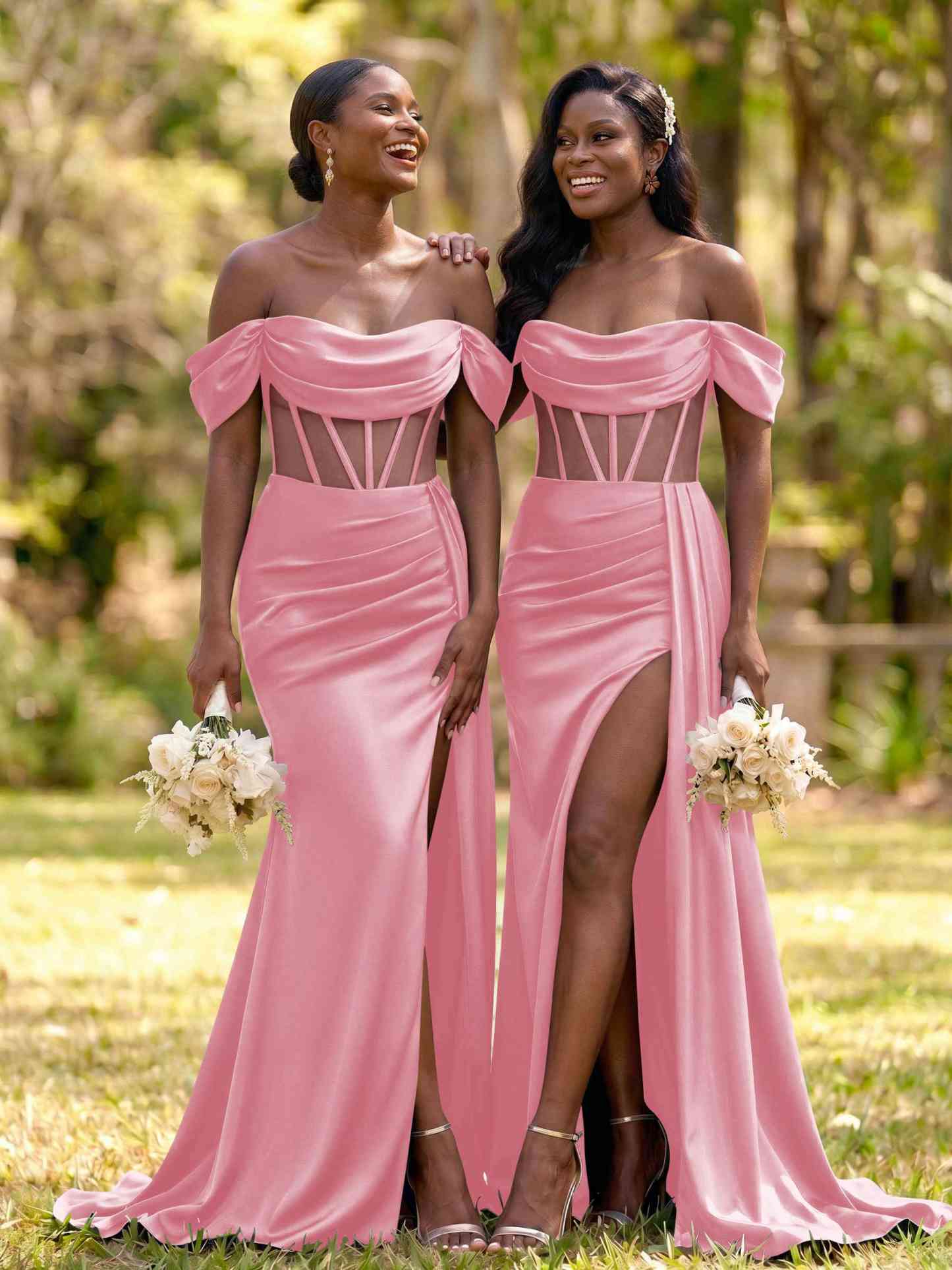 Flattering Illusion Corset Off-The-Shoulder Bridesmaid Dresses With Sweeping Side Drape, product image 6