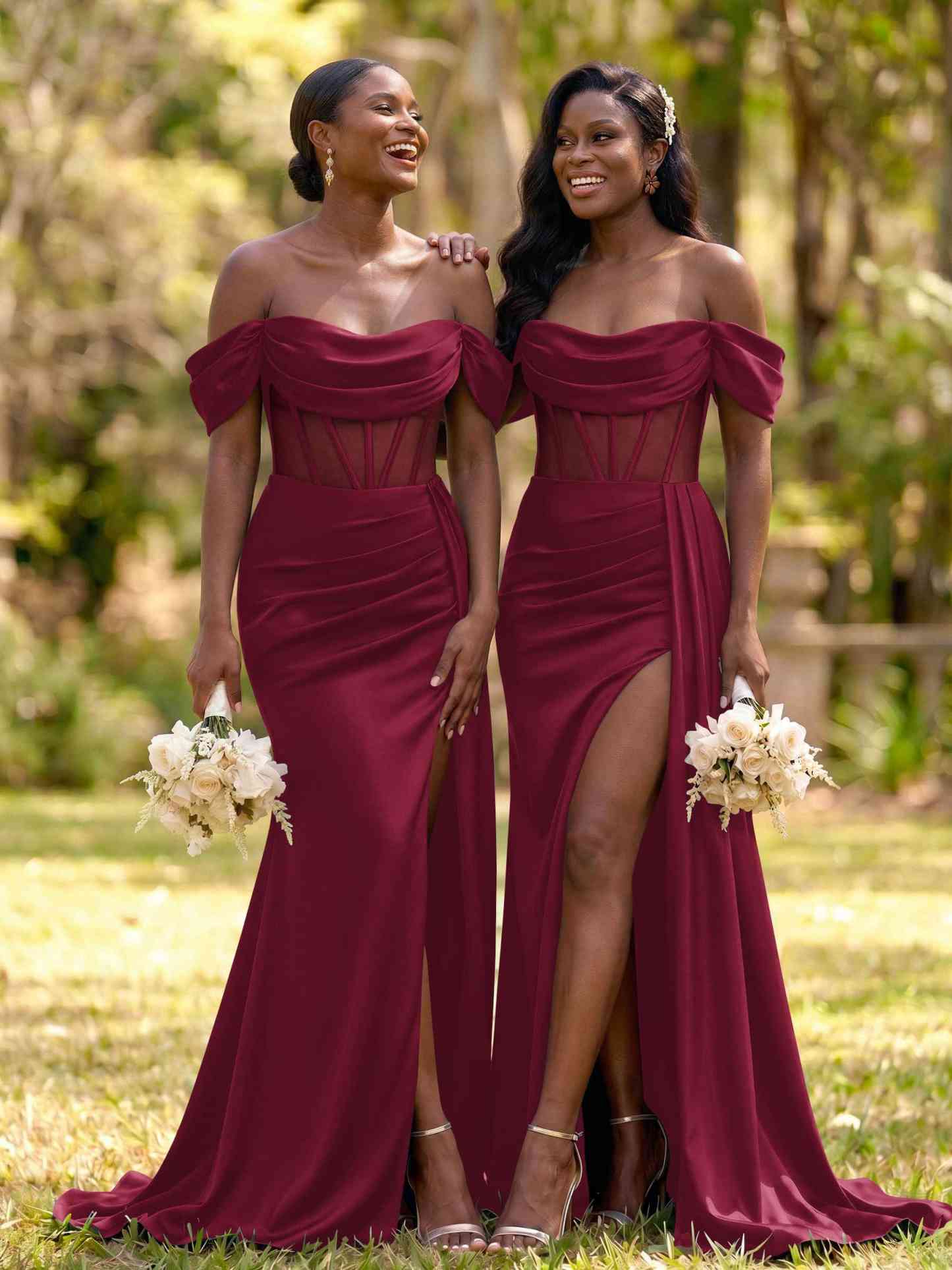 Flattering Illusion Corset Off-The-Shoulder Bridesmaid Dresses With Sweeping Side Drape, product image 5