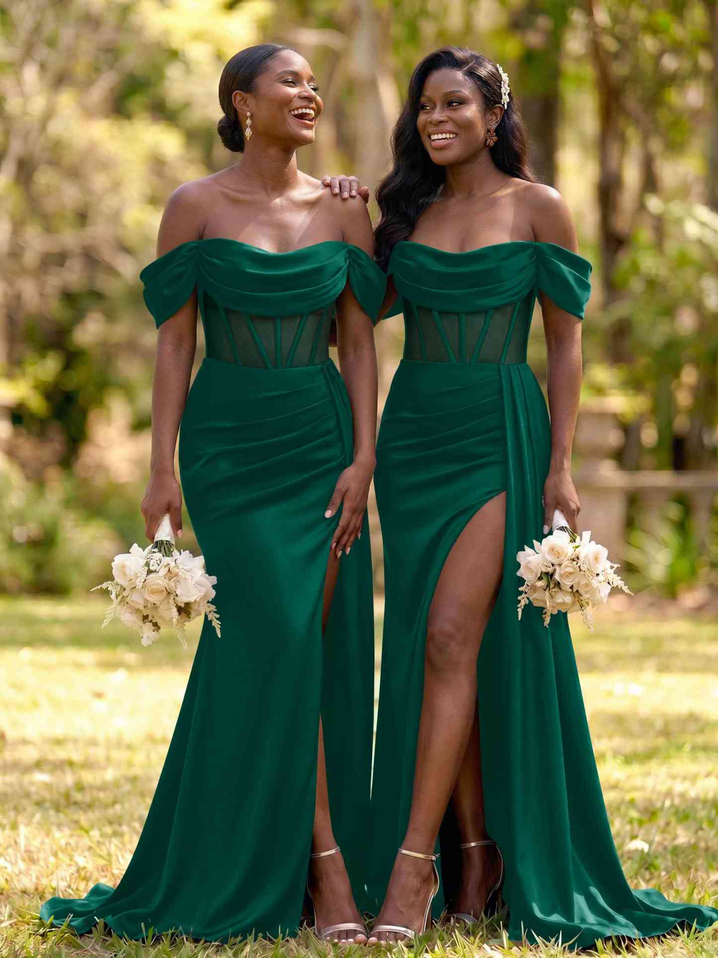Flattering Illusion Corset Off-The-Shoulder Bridesmaid Dresses With Sweeping Side Drape, product image 49