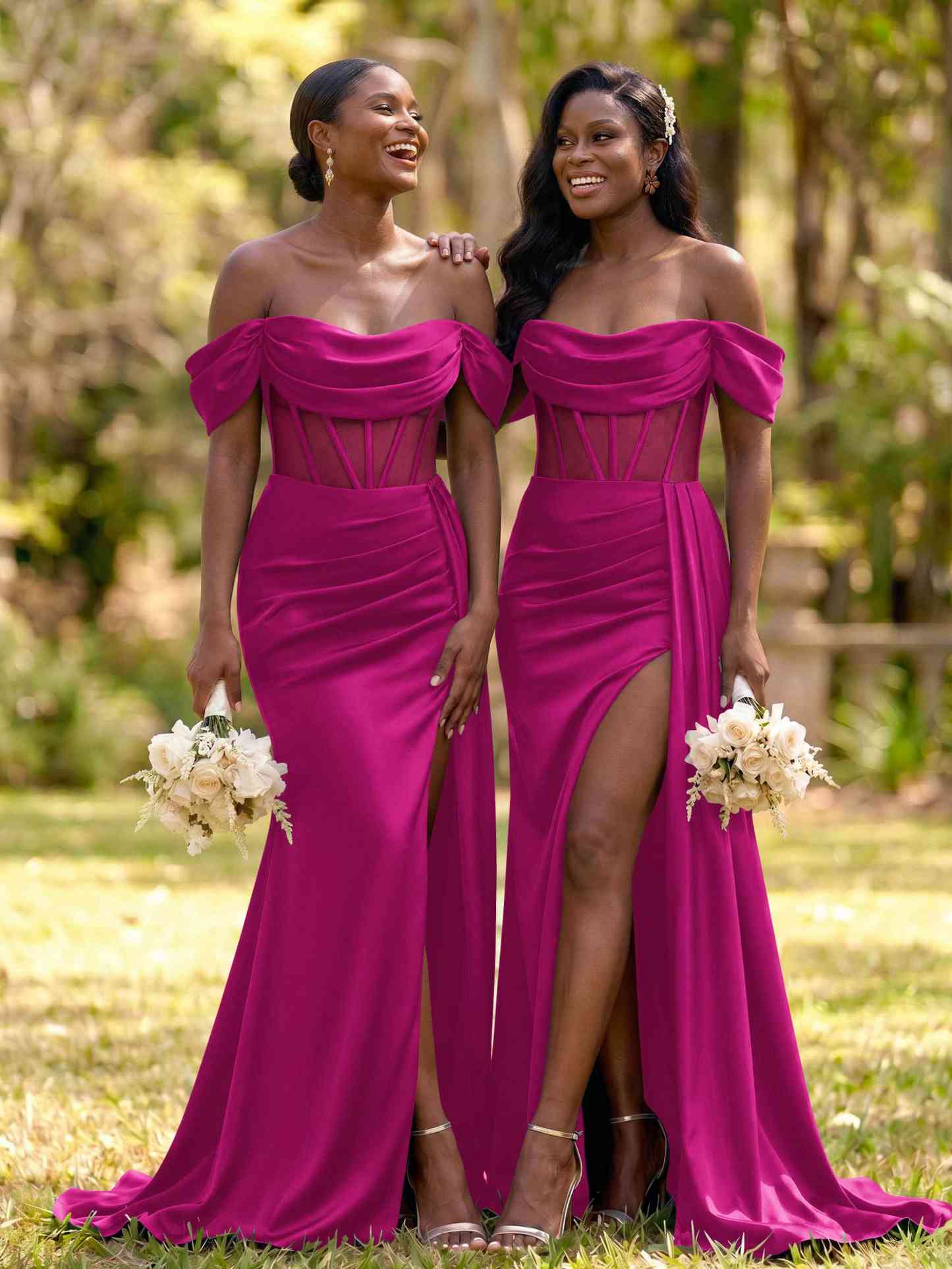 Flattering Illusion Corset Off-The-Shoulder Bridesmaid Dresses With Sweeping Side Drape, product image 32