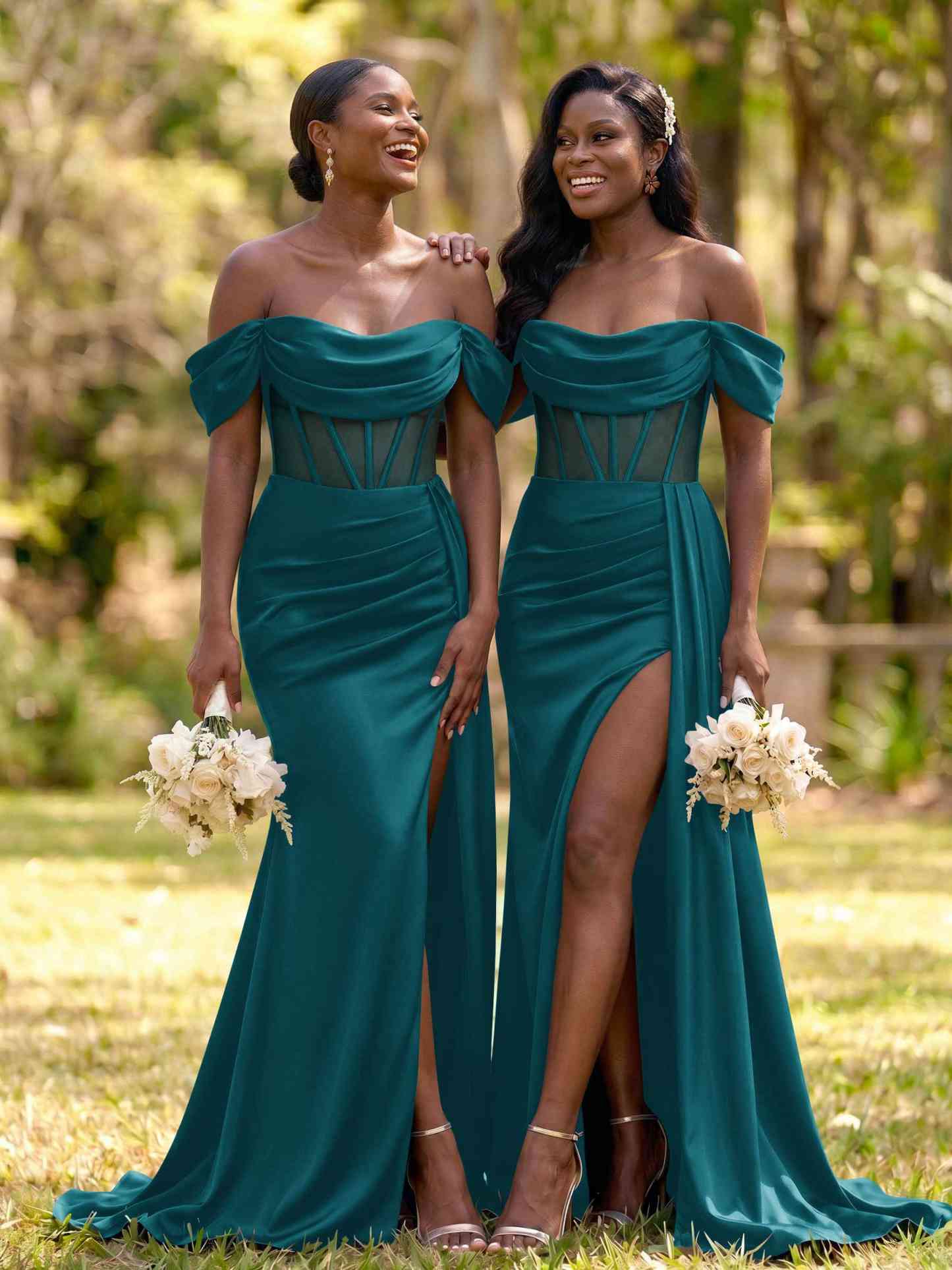 Flattering Illusion Corset Off-The-Shoulder Bridesmaid Dresses With Sweeping Side Drape, product image 24