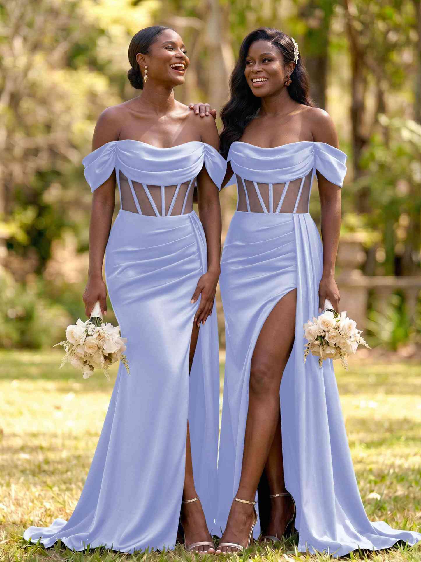 Flattering Illusion Corset Off-The-Shoulder Bridesmaid Dresses With Sweeping Side Drape, product image 40
