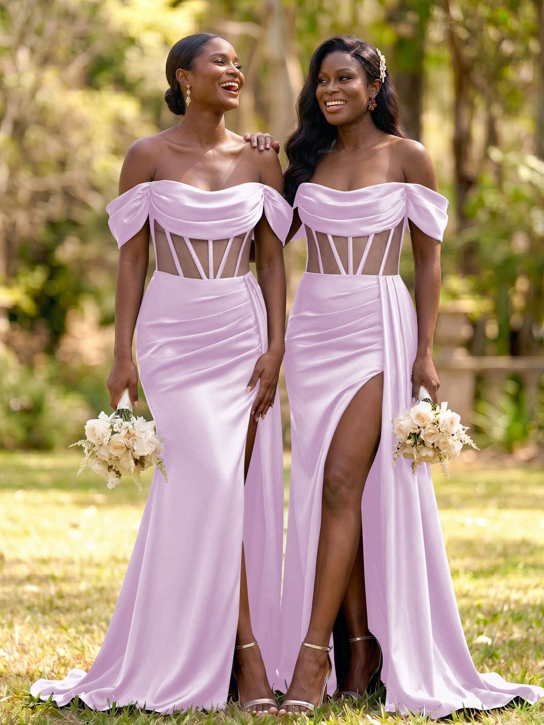 Flattering Illusion Corset Off-The-Shoulder Bridesmaid Dresses With Sweeping Side Drape, product image 16