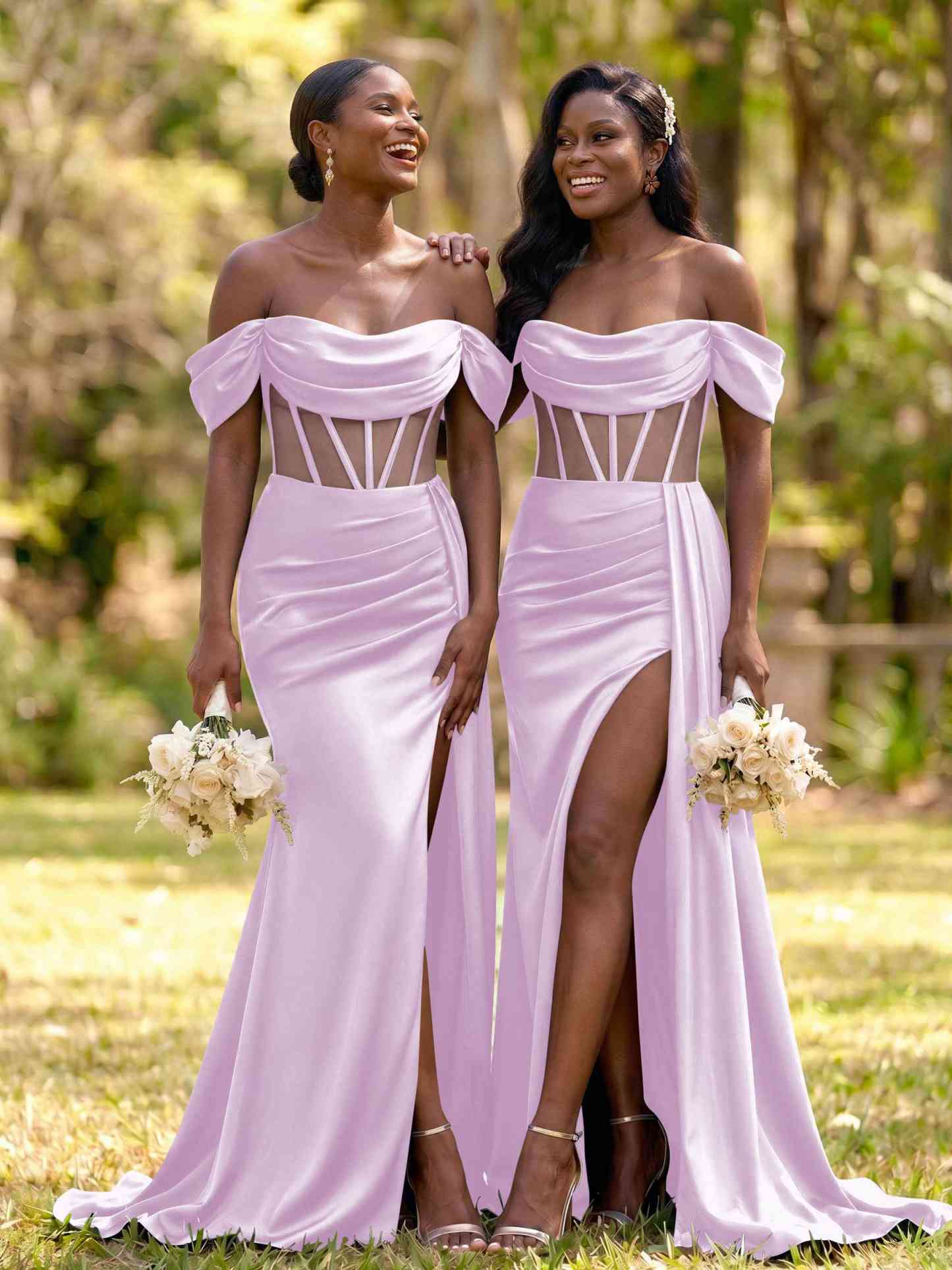 Flattering Illusion Corset Off-The-Shoulder Bridesmaid Dresses With Sweeping Side Drape, product image 16