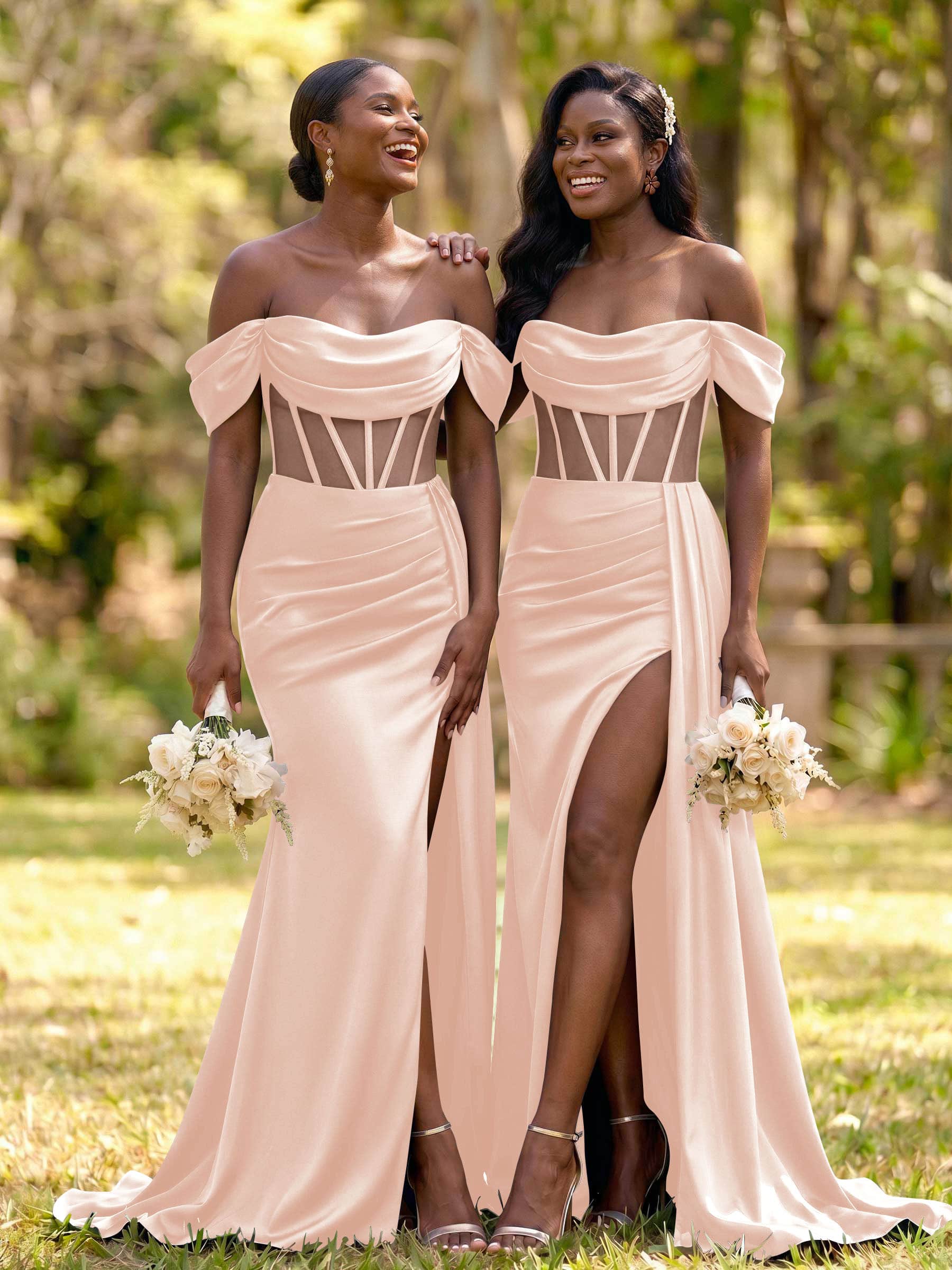 Flattering Illusion Corset Off-The-Shoulder Bridesmaid Dresses With Sweeping Side Drape, product image 19