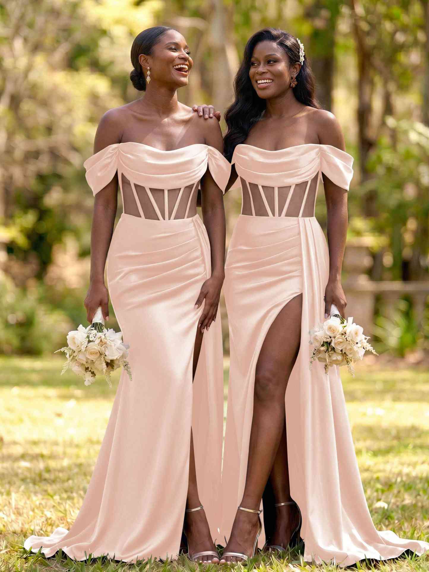 Flattering Illusion Corset Off-The-Shoulder Bridesmaid Dresses With Sweeping Side Drape, product image 19