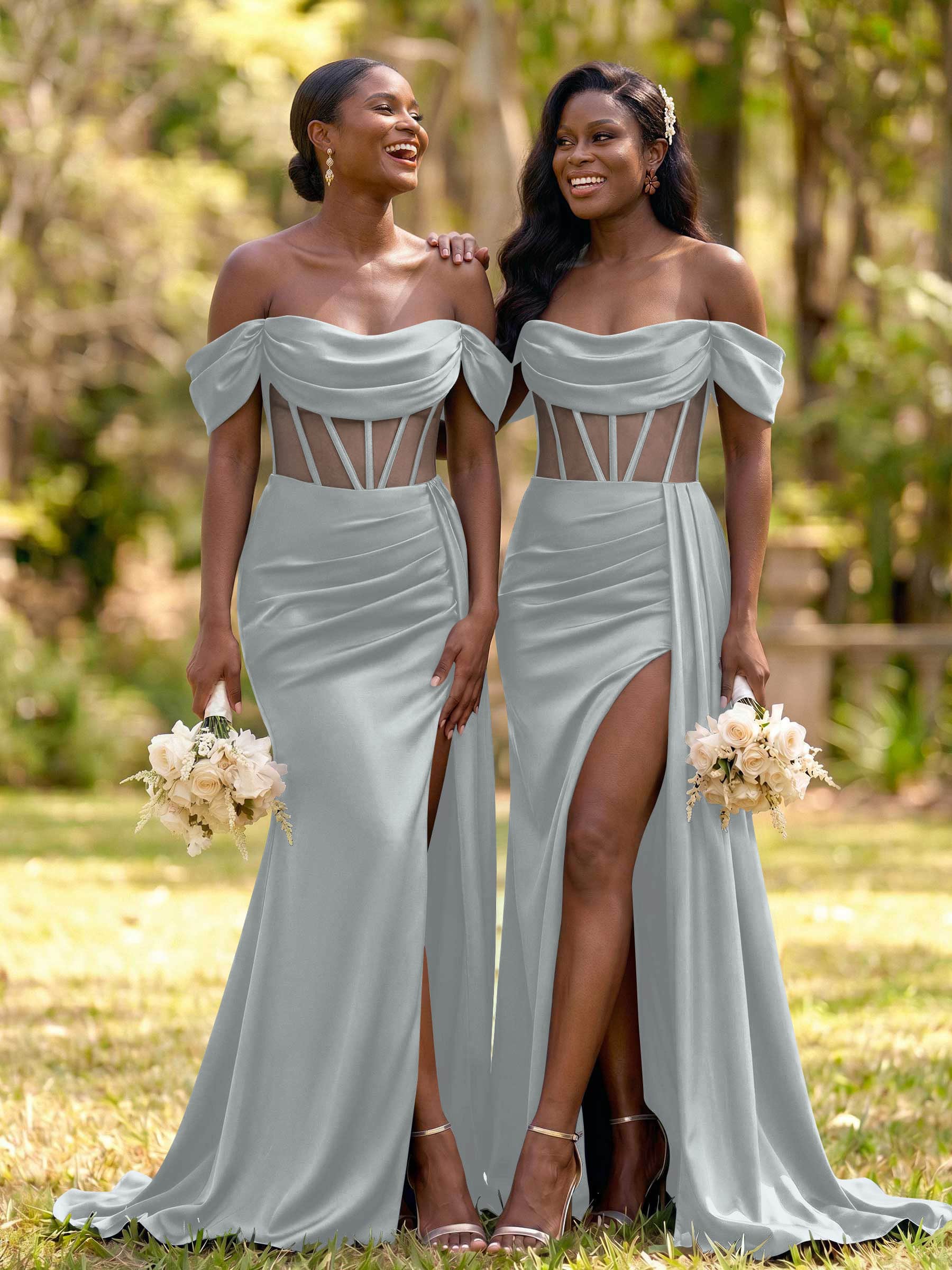 Flattering Illusion Corset Off-The-Shoulder Bridesmaid Dresses With Sweeping Side Drape, product image 14