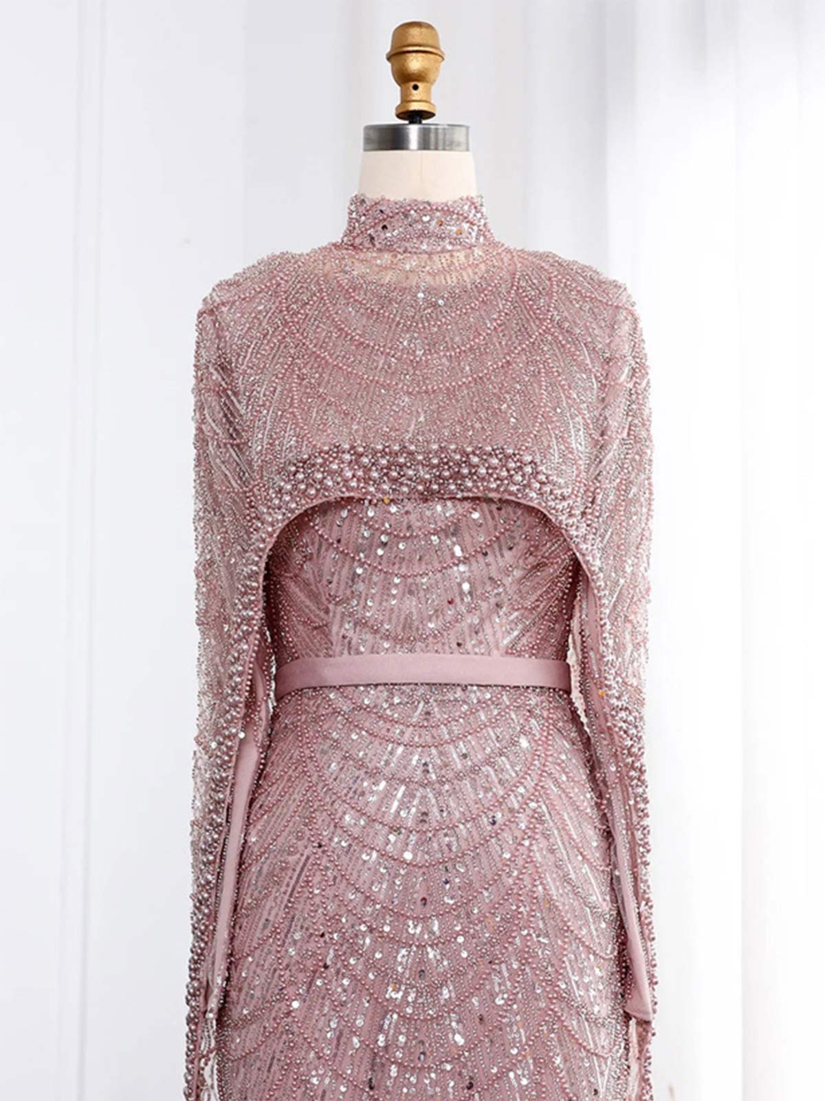 Sheath Column High Neck Long Sleeves Sweep Train Lace Satin Tulle Mother Of The Bride Dresses