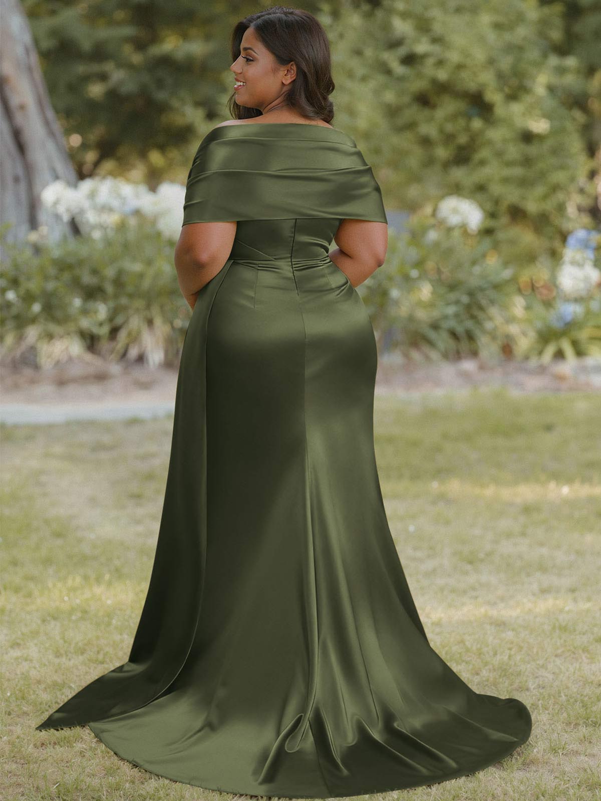 Trumpet Mermaid Sweetheart Cape Sleeves Sweep Train Silk Like Satin Bridesmaid Dresses With Sweeping Side Drape, product image 3