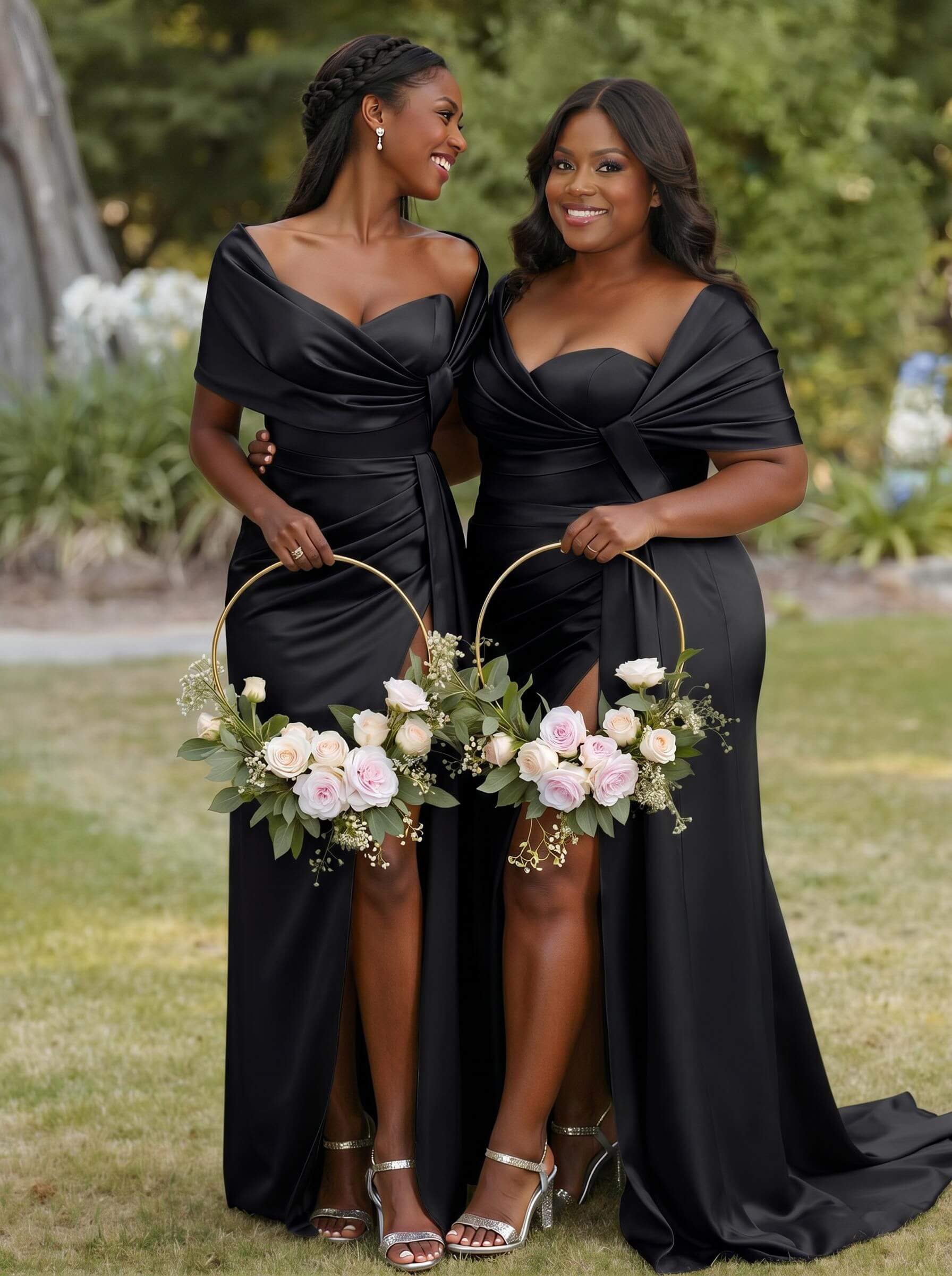 Trumpet Mermaid Sweetheart Cape Sleeves Sweep Train Silk Like Satin Bridesmaid Dresses With Sweeping Side Drape, product image 4