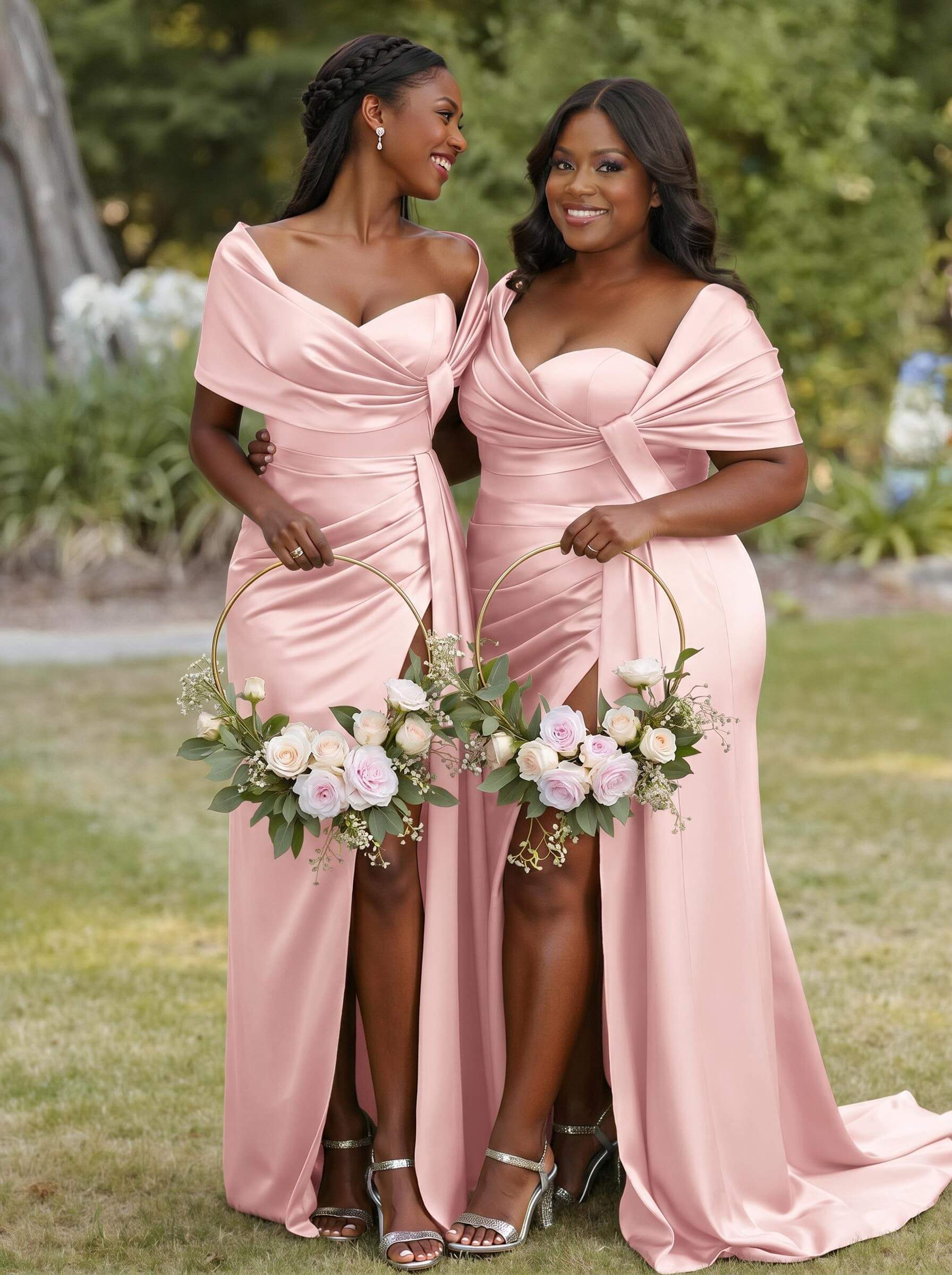 Trumpet Mermaid Sweetheart Cape Sleeves Sweep Train Silk Like Satin Bridesmaid Dresses With Sweeping Side Drape, product image 6
