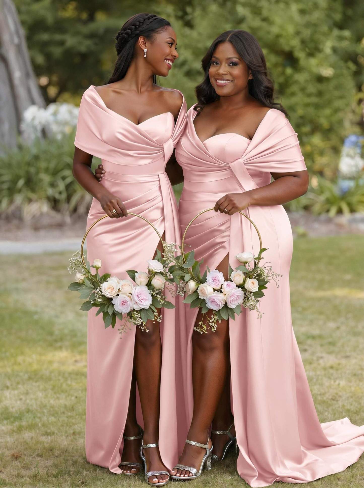 Trumpet Mermaid Sweetheart Cape Sleeves Sweep Train Silk Like Satin Bridesmaid Dresses With Sweeping Side Drape, product image 6