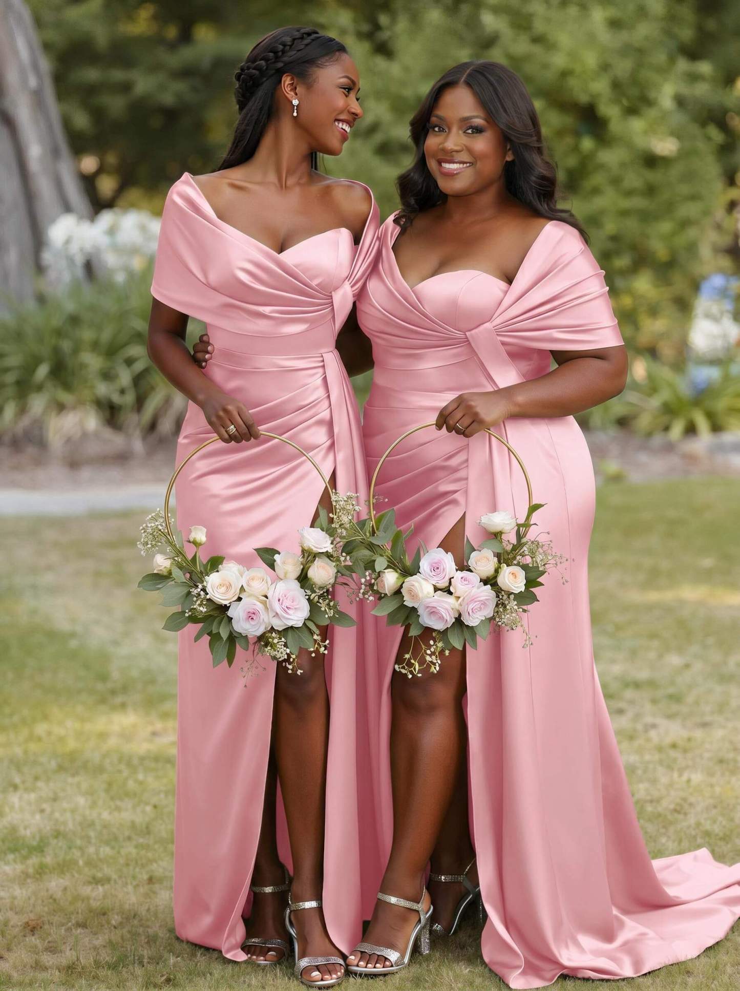 Trumpet Mermaid Sweetheart Cape Sleeves Sweep Train Silk Like Satin Bridesmaid Dresses With Sweeping Side Drape, product image 5