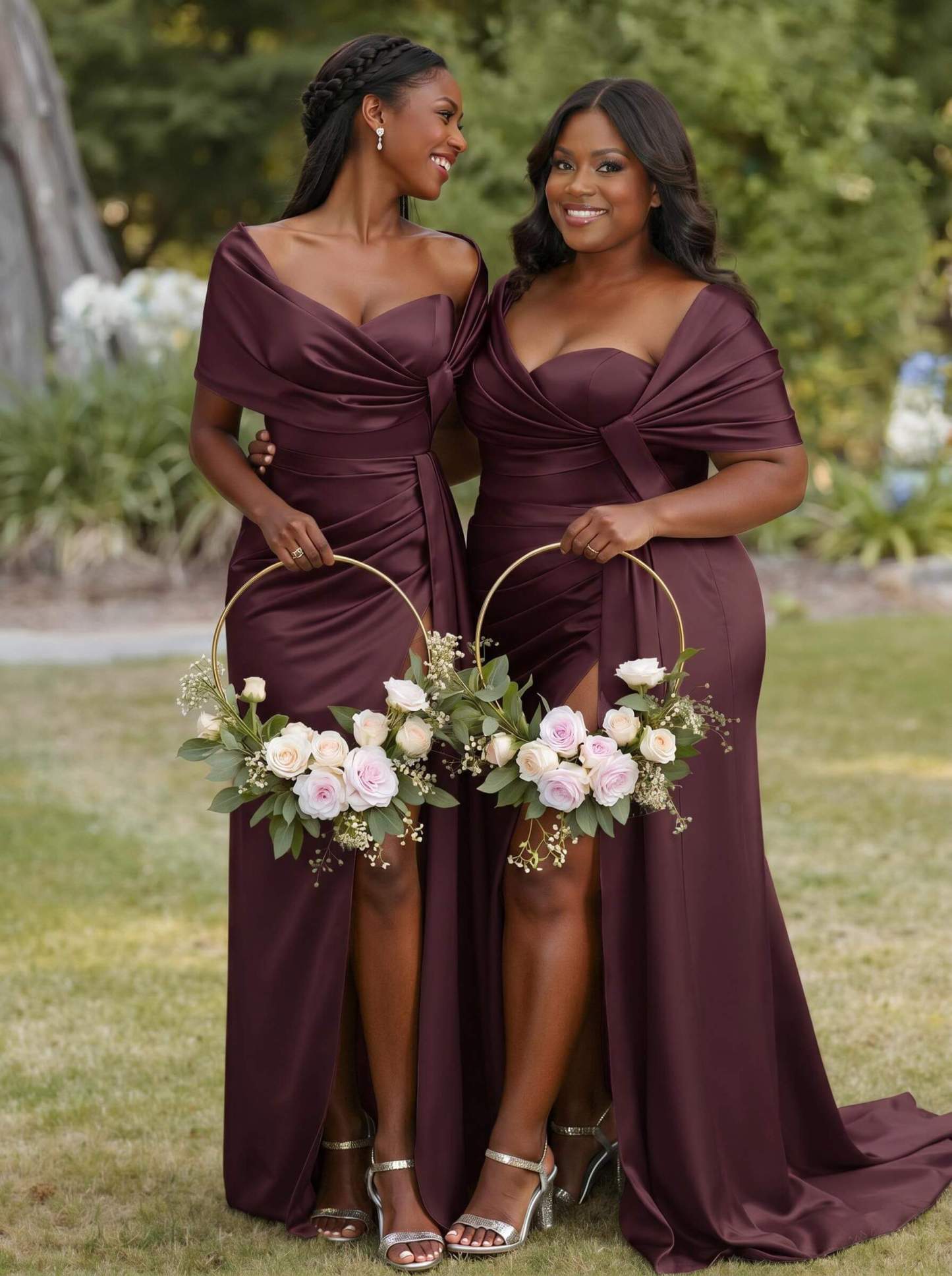 Trumpet Mermaid Sweetheart Cape Sleeves Sweep Train Silk Like Satin Bridesmaid Dresses With Sweeping Side Drape, product image 8