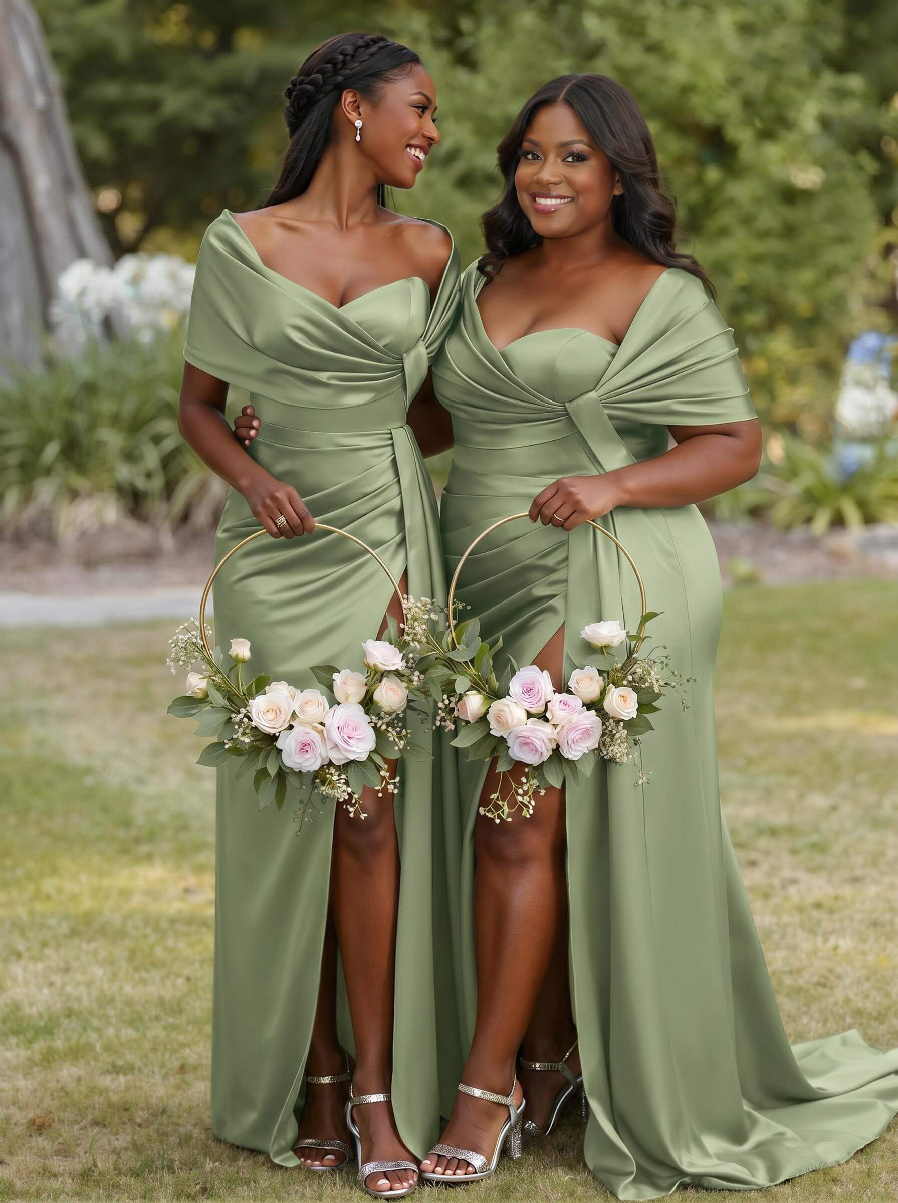 Trumpet Mermaid Sweetheart Cape Sleeves Sweep Train Silk Like Satin Bridesmaid Dresses With Sweeping Side Drape, product image 10