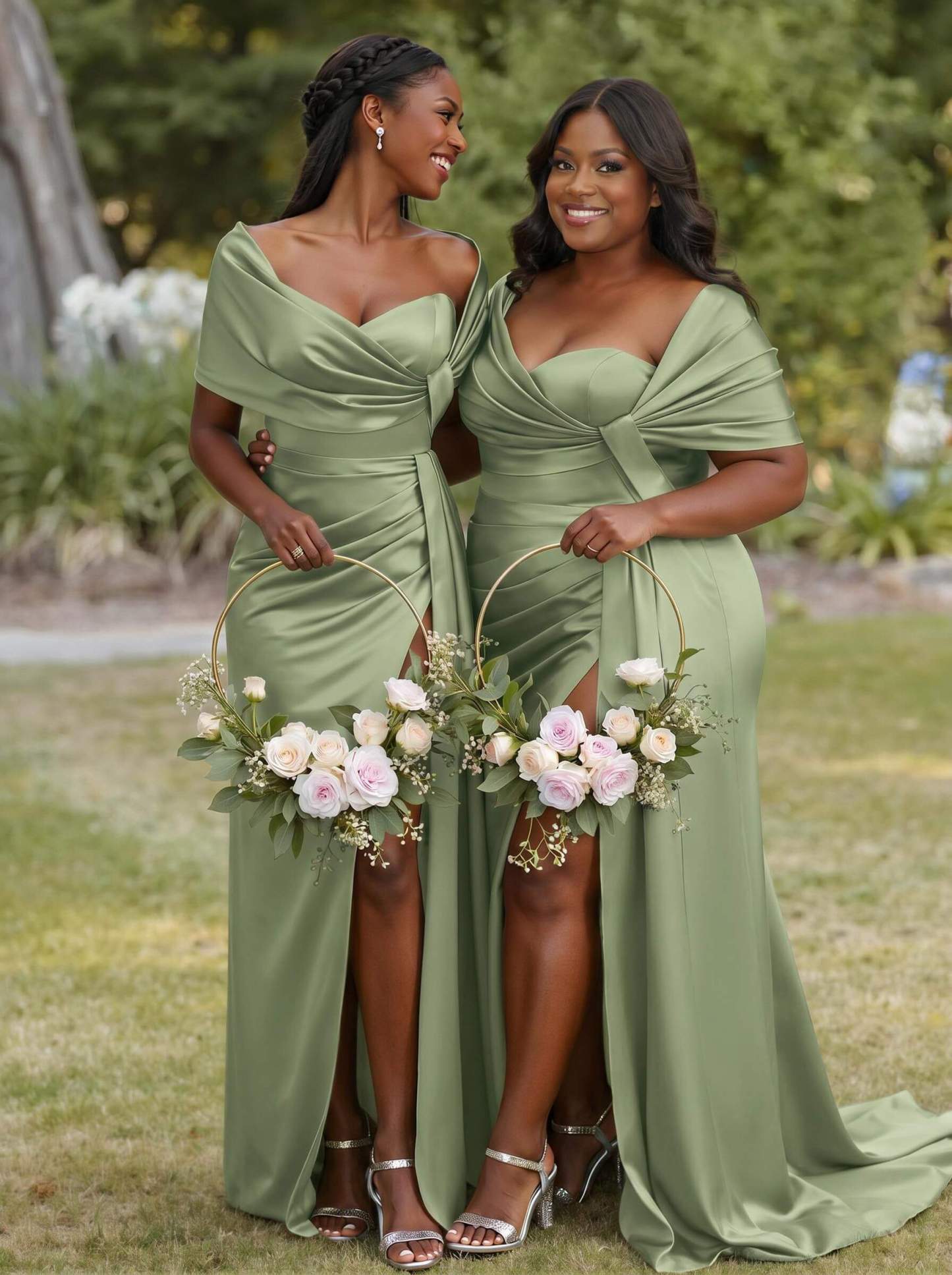 Trumpet Mermaid Sweetheart Cape Sleeves Sweep Train Silk Like Satin Bridesmaid Dresses With Sweeping Side Drape, product image 10