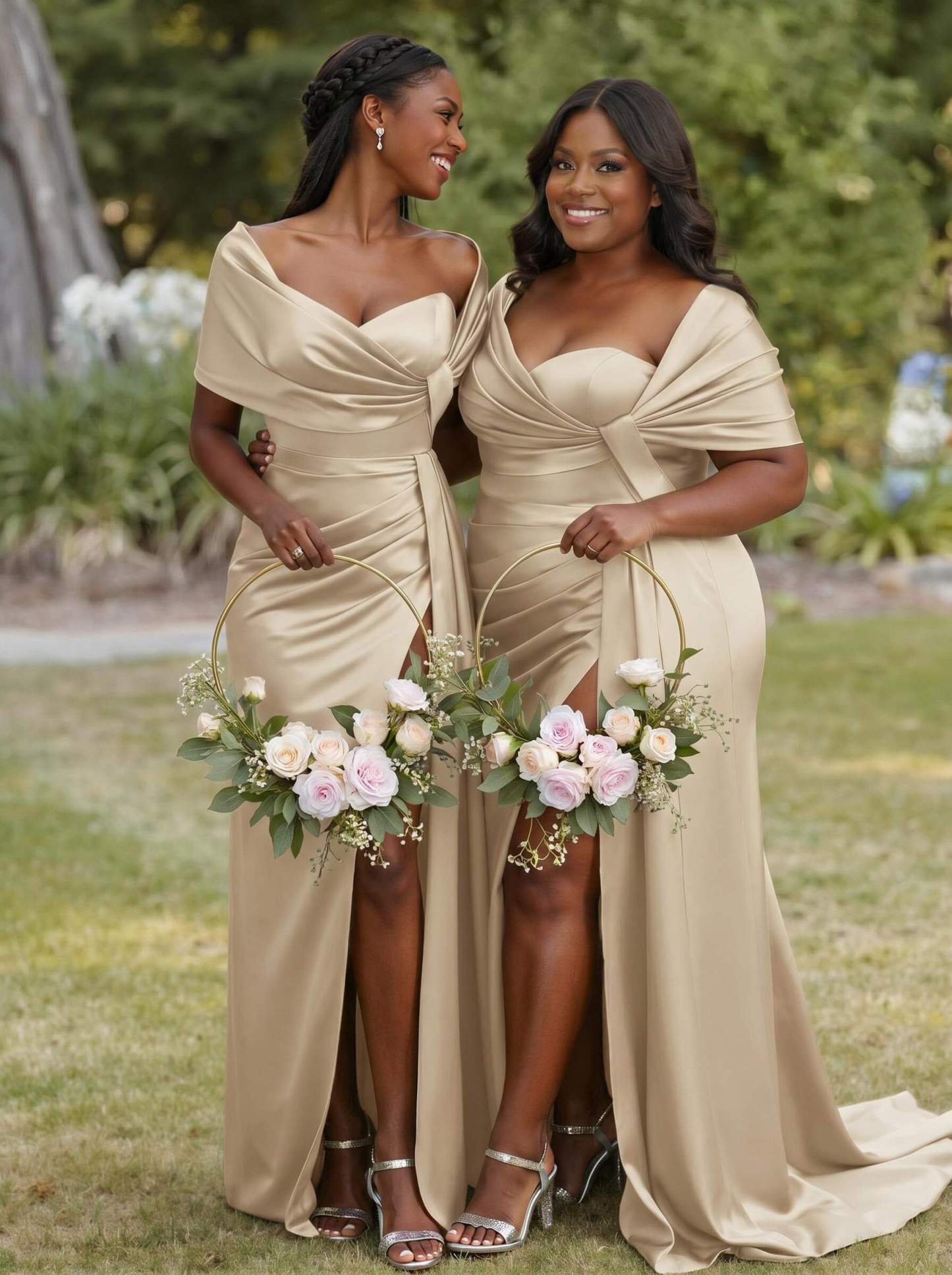 Trumpet Mermaid Sweetheart Cape Sleeves Sweep Train Silk Like Satin Bridesmaid Dresses With Sweeping Side Drape, product image 11